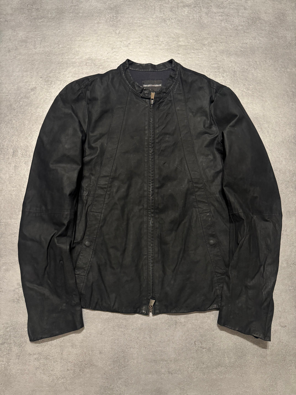 SS2014 Emprio Armani Elevated Black Leather Jacket