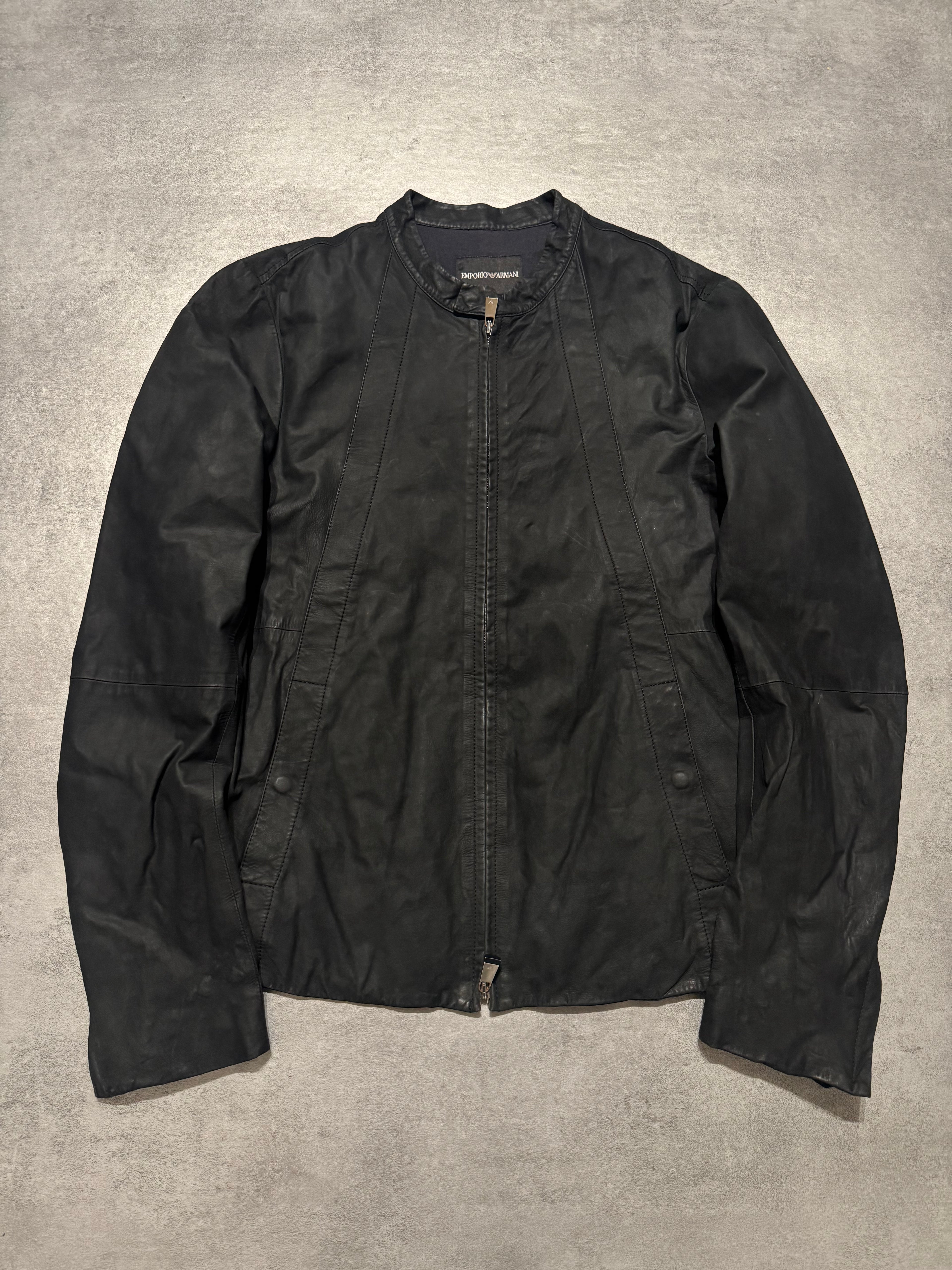 SS2014 Emprio Armani Elevated Black Leather Jacket