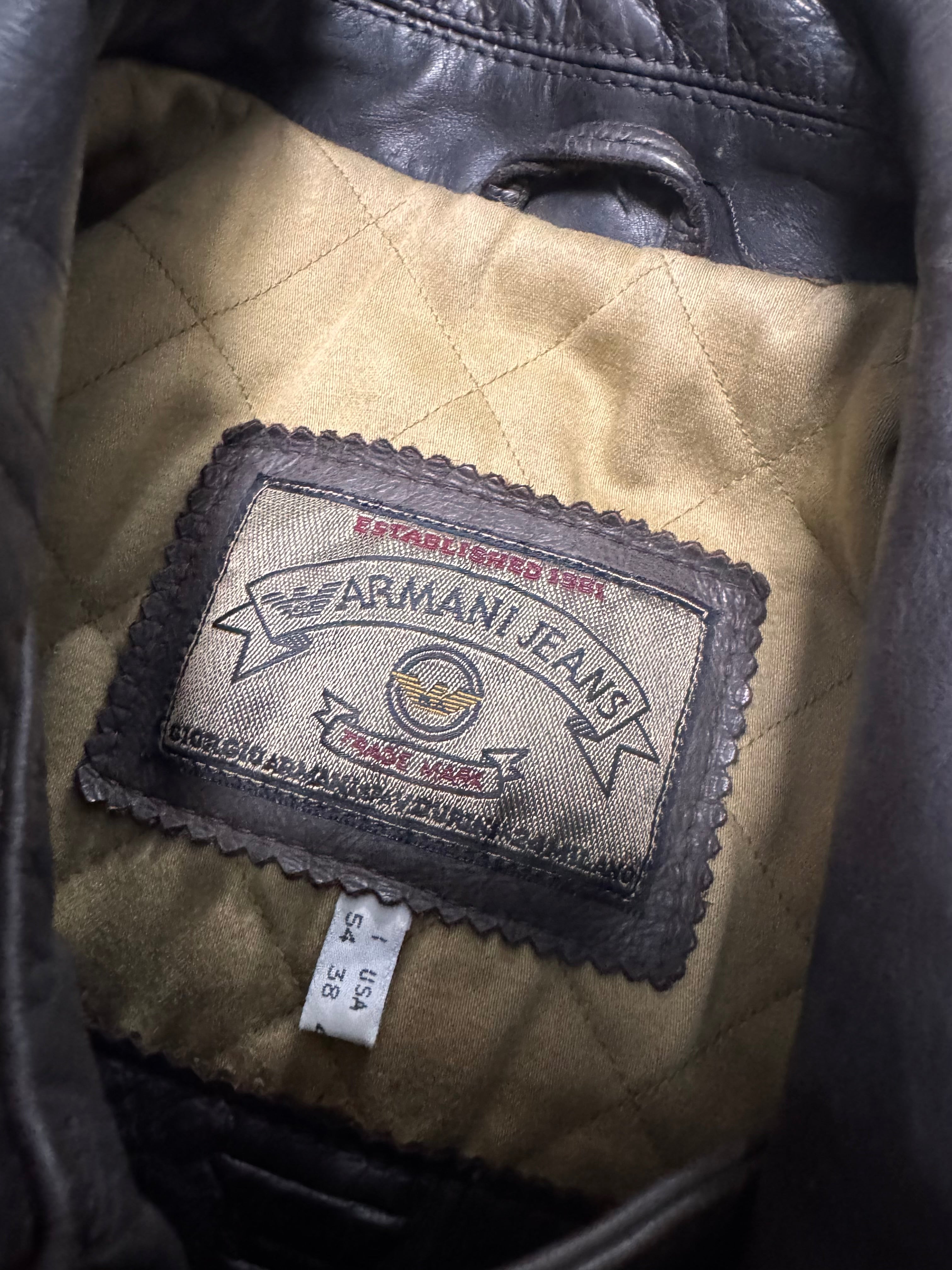 1990s Armani Aviator Bomber Brown Leather Cropped Jacket