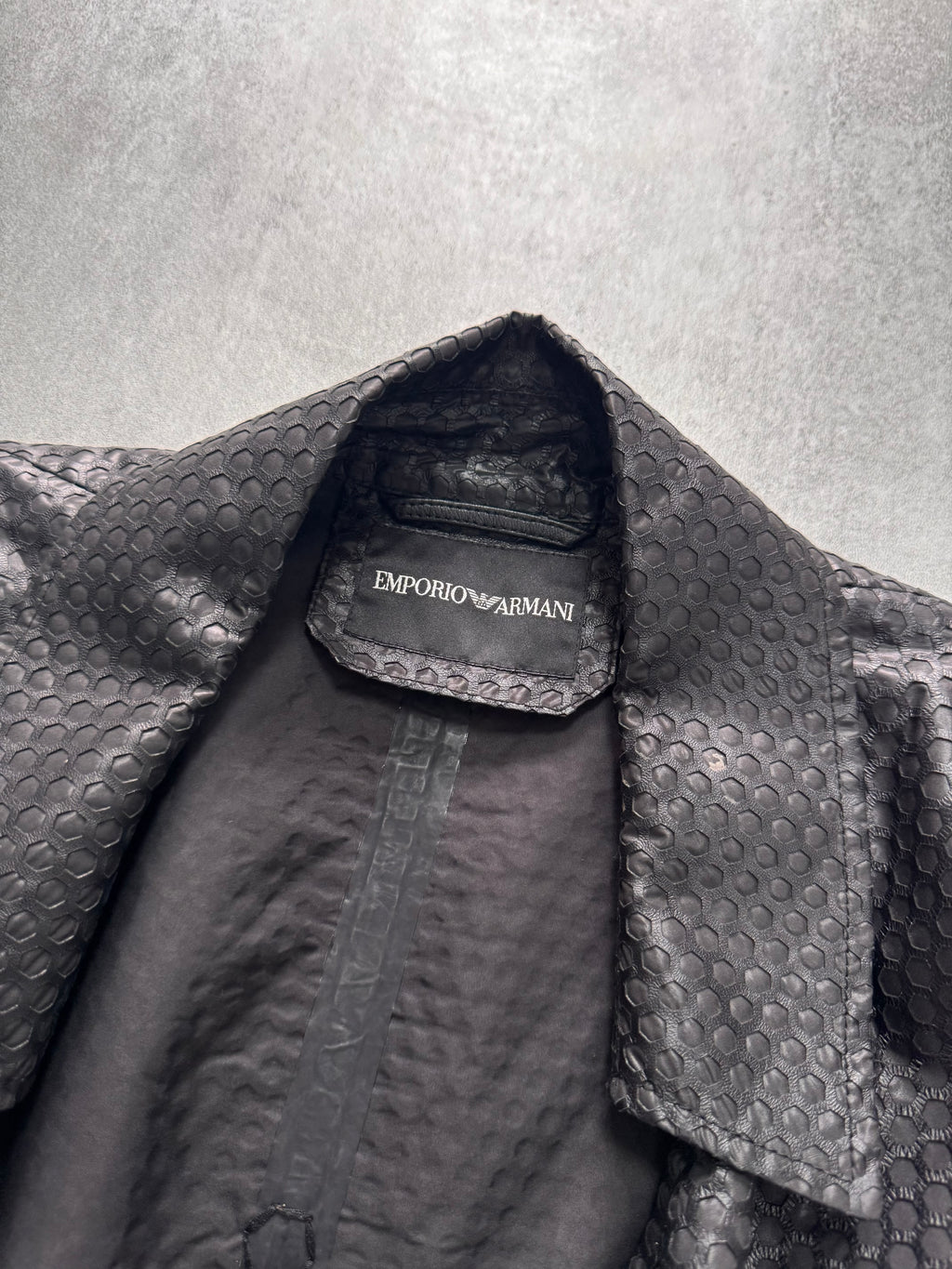 FW2013 Emporio Armani Honeycomb Black Leather Trench Coat