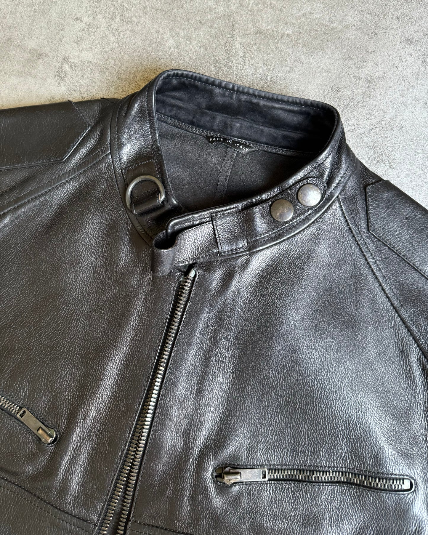 AW2004 Gucci Black Cafe Moto Biker Leather Jacket by Tom Ford (L) - 11