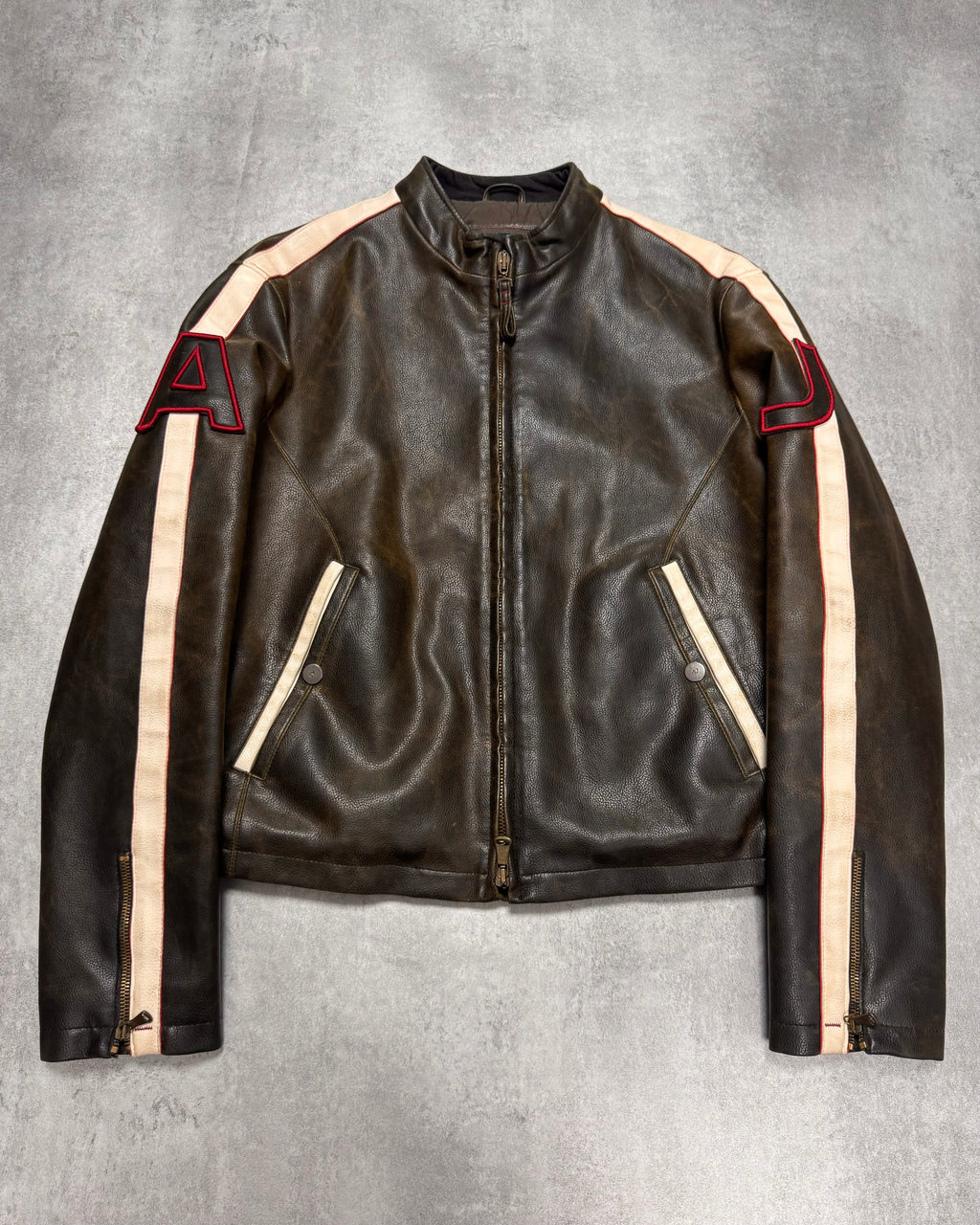 2000s Armani Biker Relief Leather Jacket