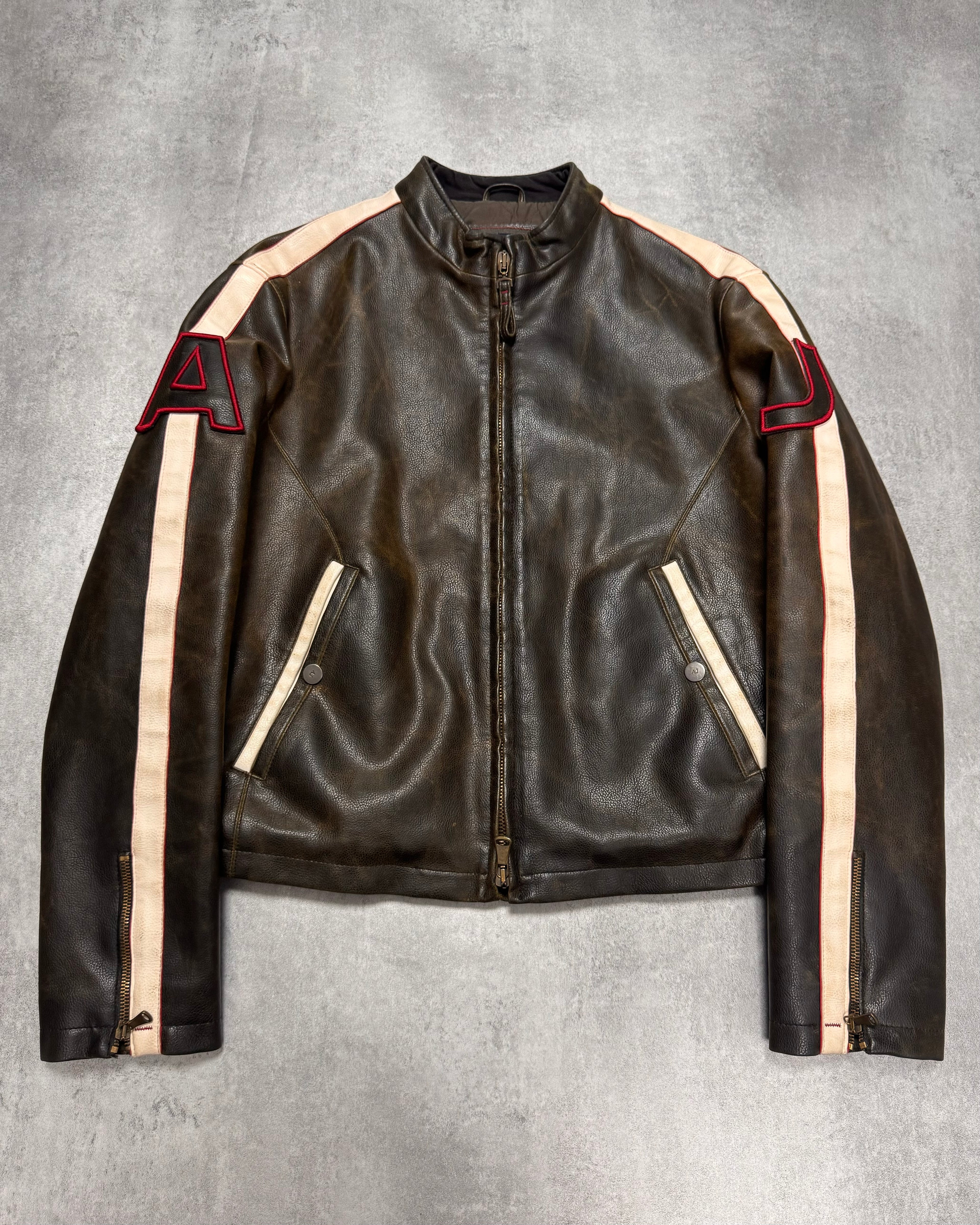 2000s Armani Biker Relief Leather Jacket