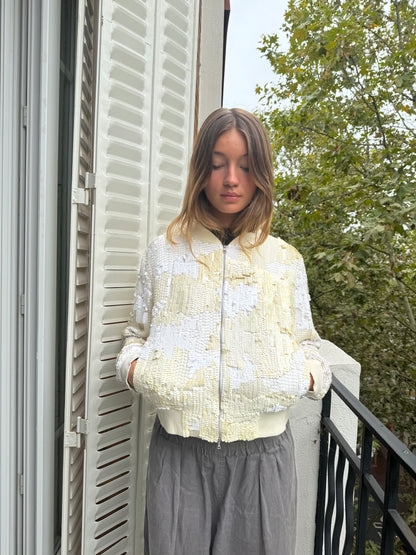 SS2007 Dries Van Noten Sequin Creamy Bomber Jacket (S)