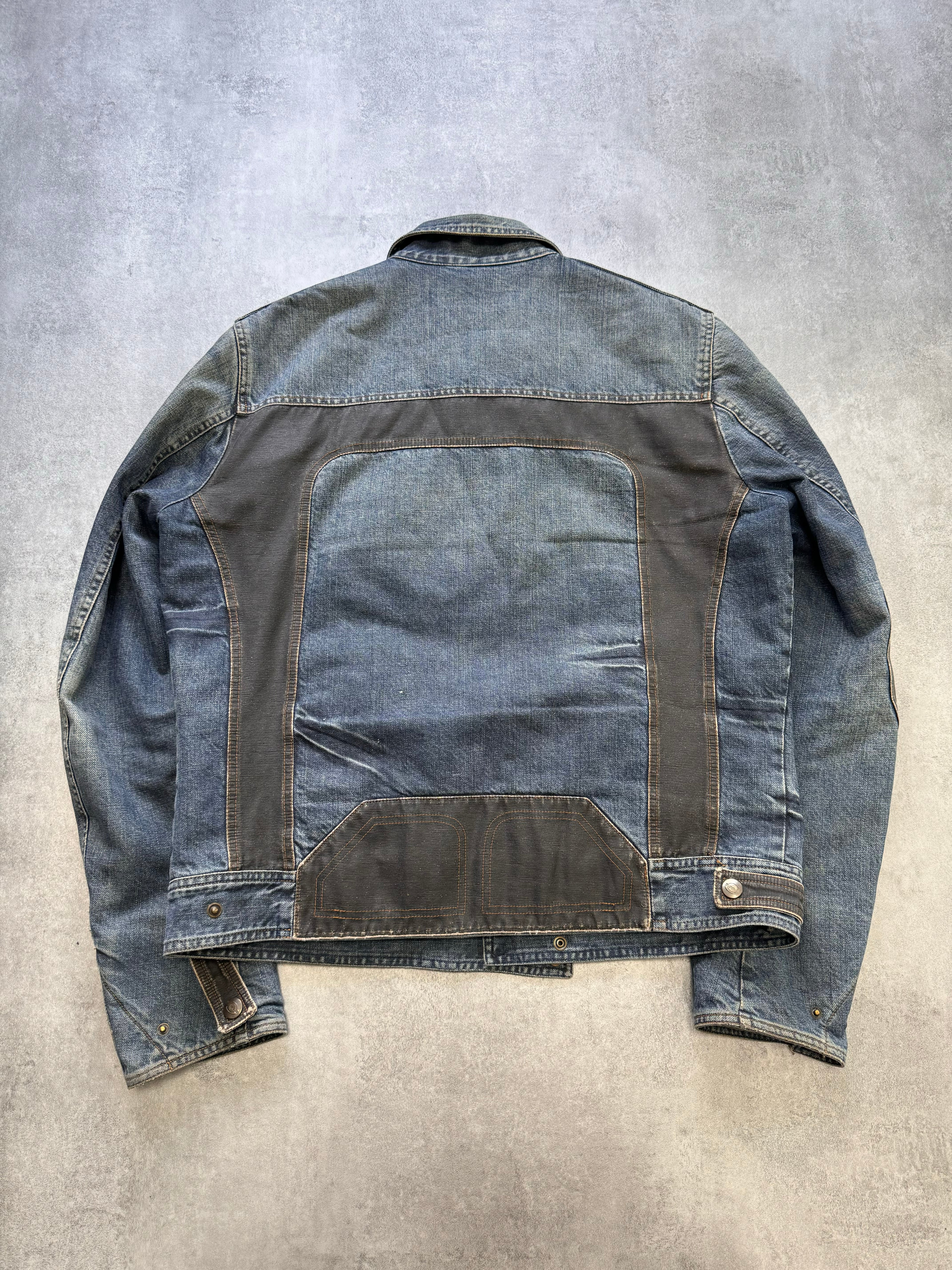 AW2005 Cavalli Brown Cross Biker Denim Jacket