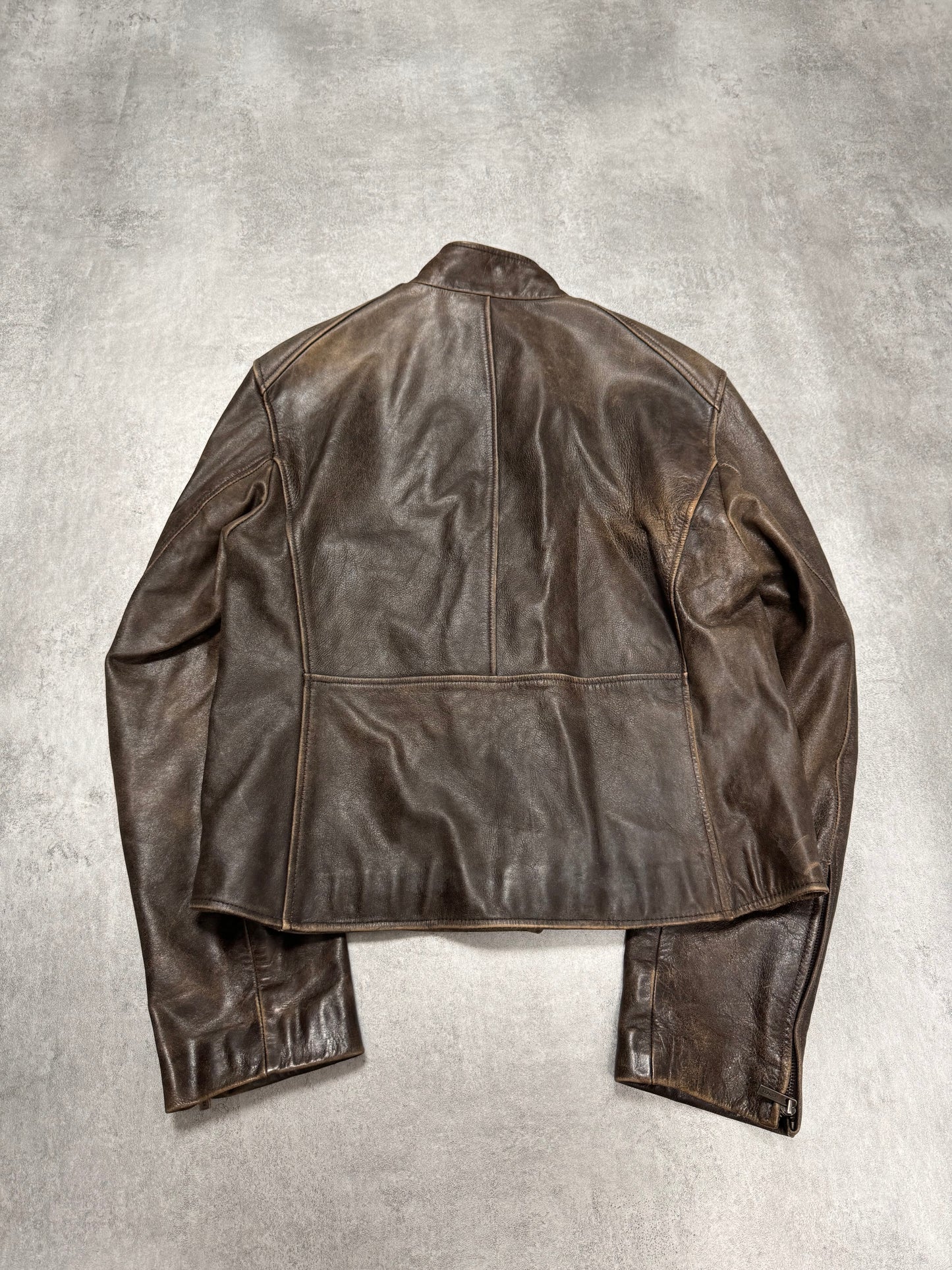 1990s Kenzo Bird Biker Brown Leather Jacket (S)