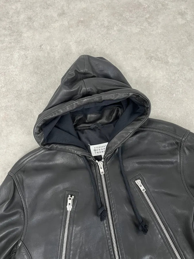 Maison Martin Margiela 3 Zips Hooded Black Leather Jacket NmnuwVW 3