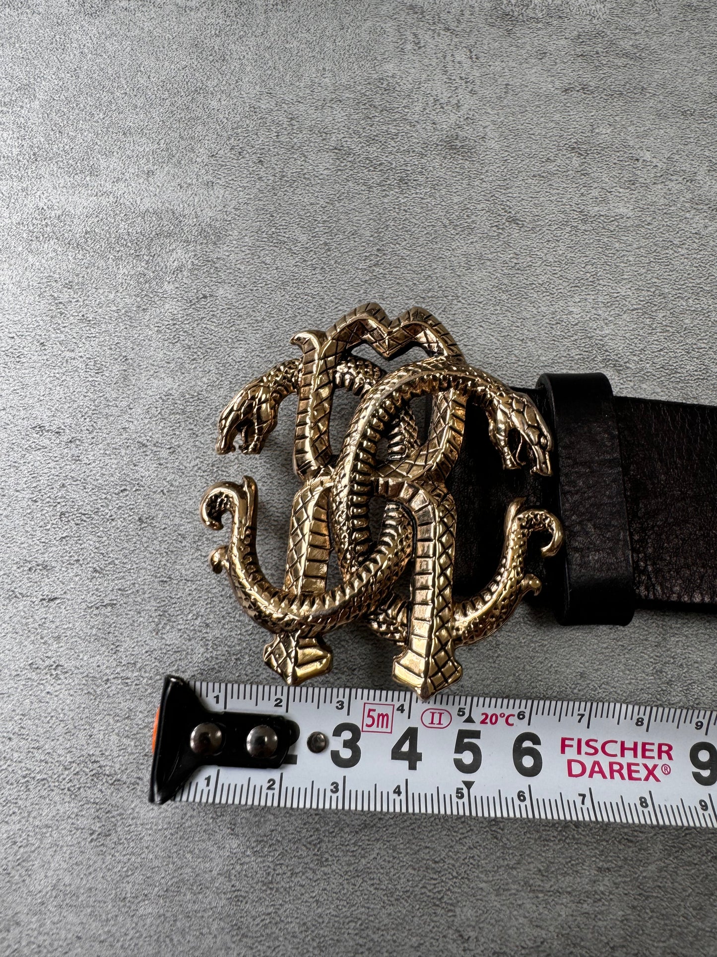 Roberto Cavalli Golden Snake Buckle Brown Leather Belt (OS)