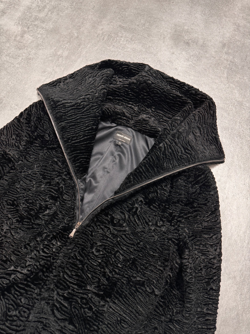 2000s Giorgio Armani Astrakan Sheep Fur Hight Neck Jacket