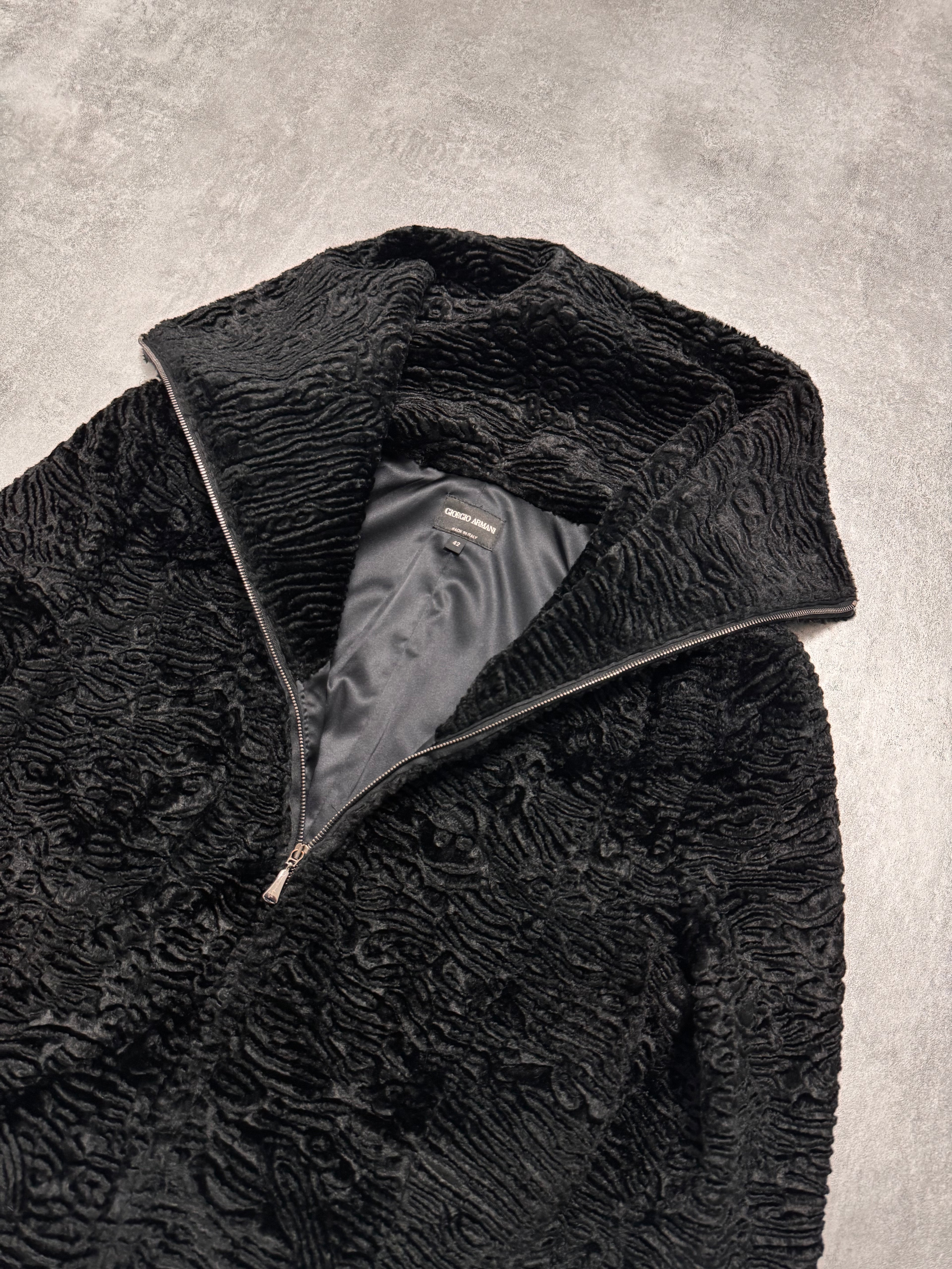 2000s Giorgio Armani Astrakan Sheep Fur Hight Neck Jacket