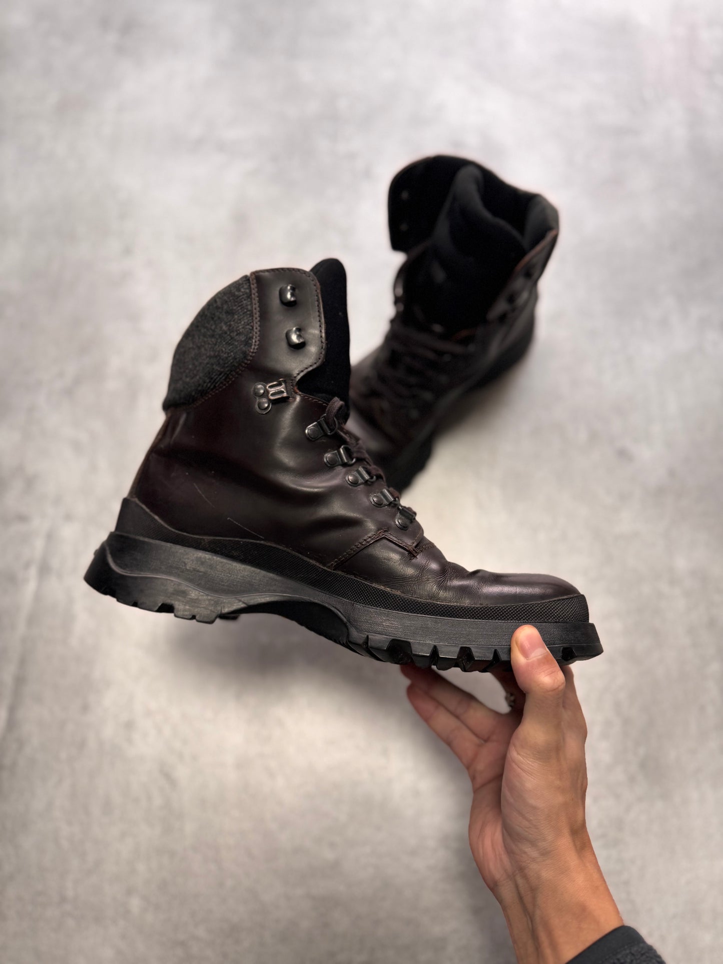 FW1999 Prada Brown Leather Hiking Boots (44eu/us10)