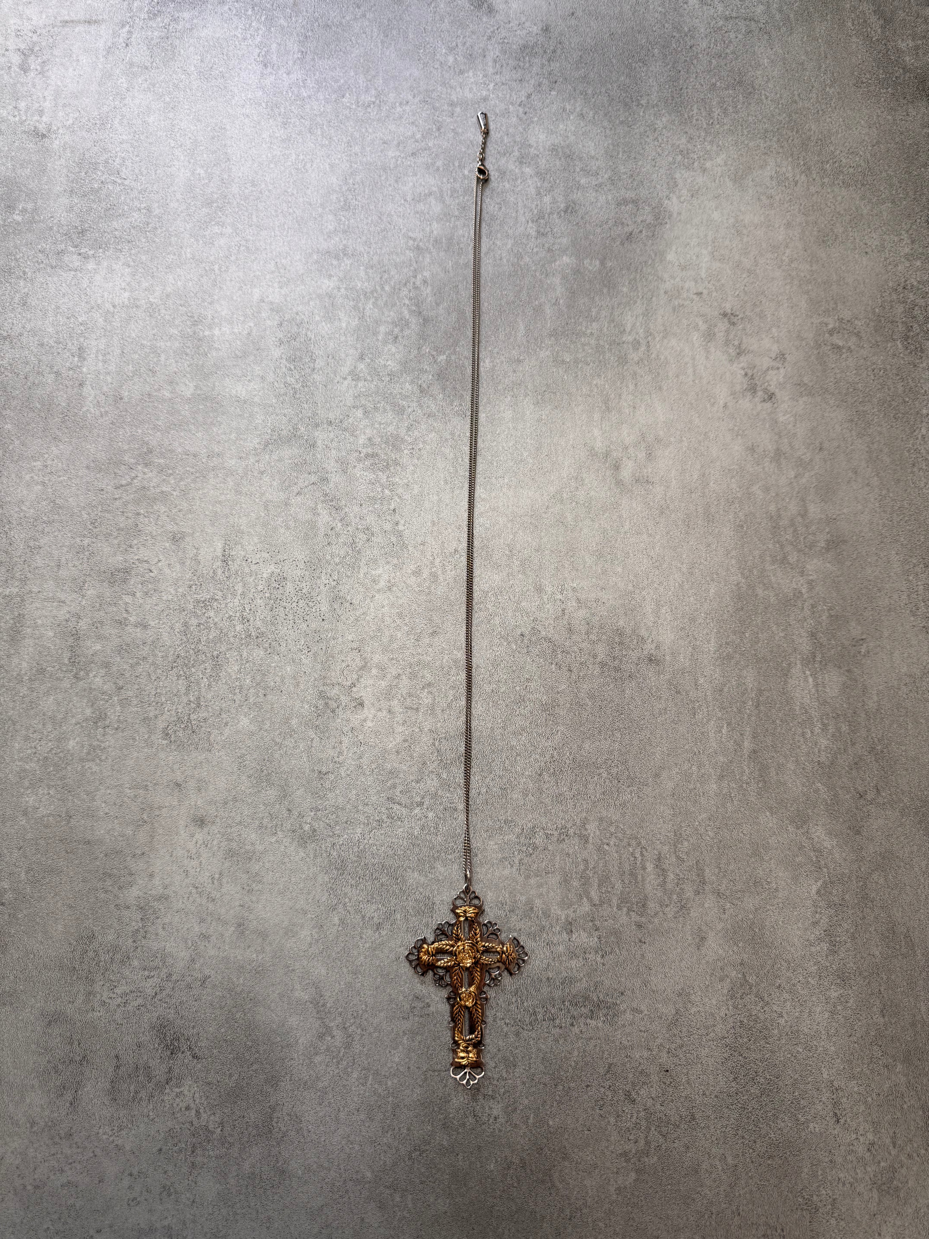 Roberto Cavalli Golden Roses Cross Pendant Stainless Necklace