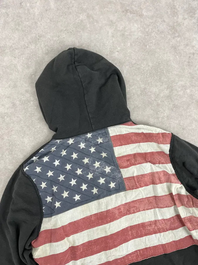 Ralph Lauren Denim & Supply Back USA Flag Grey Zip-Up Hoodie XQaLlRk 6