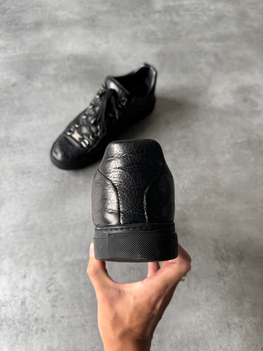 Balenciaga Arena Low Black Cracked Leather Sneakers