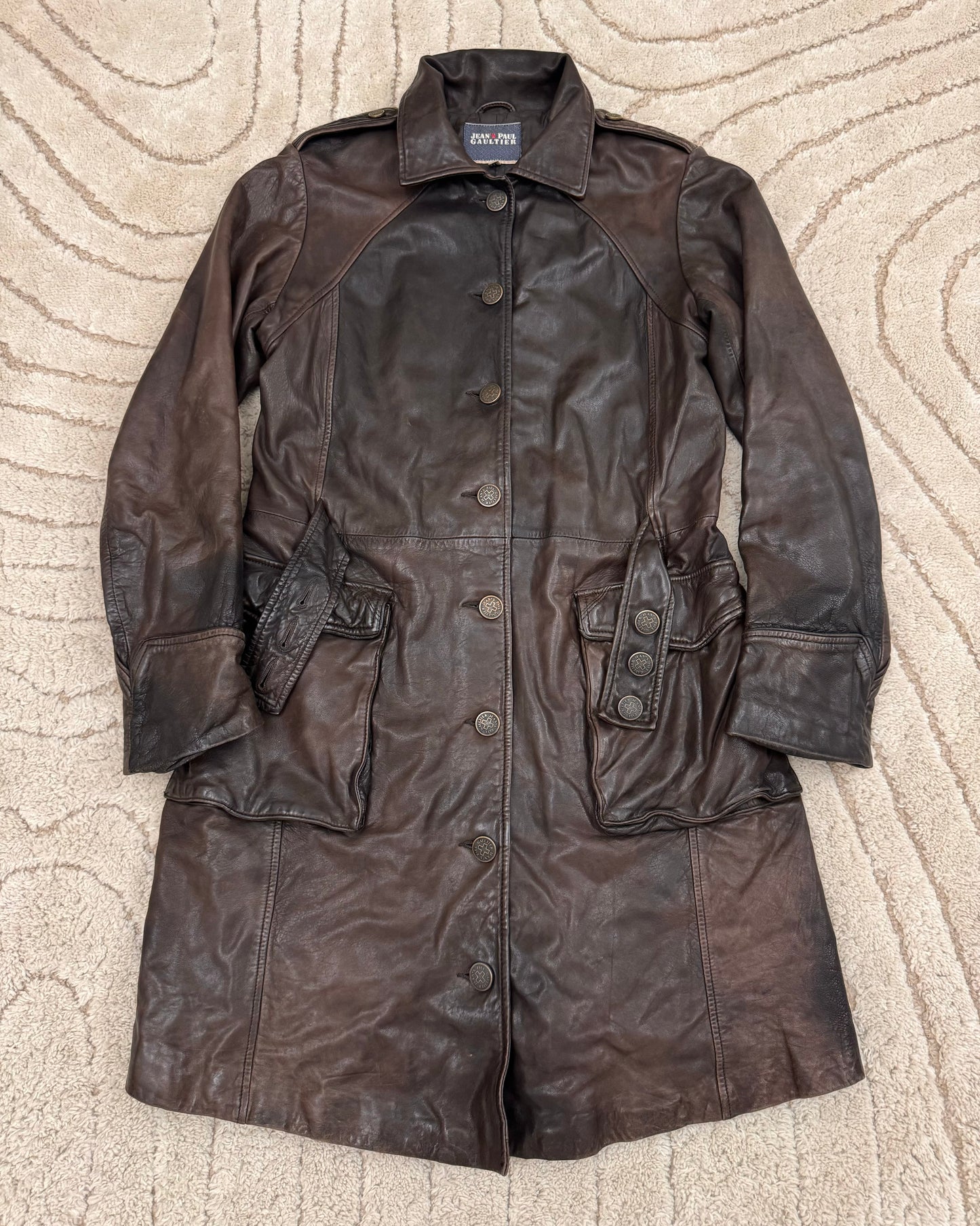2000 年代 Jean Paul Gaultier 军装褪色皮革风衣（S/M）
