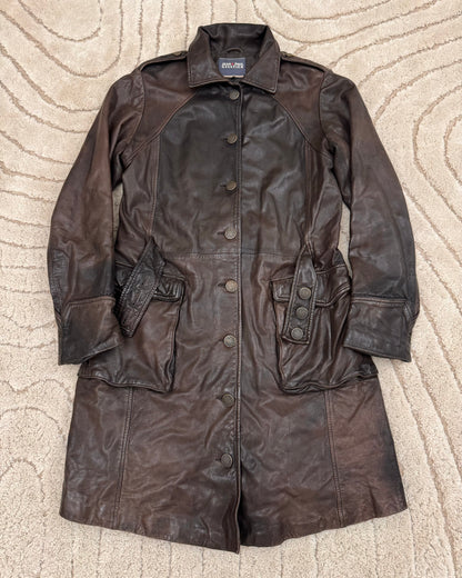 2000s Jean Paul Gaultier Army Faded Leather Trench (S/M)