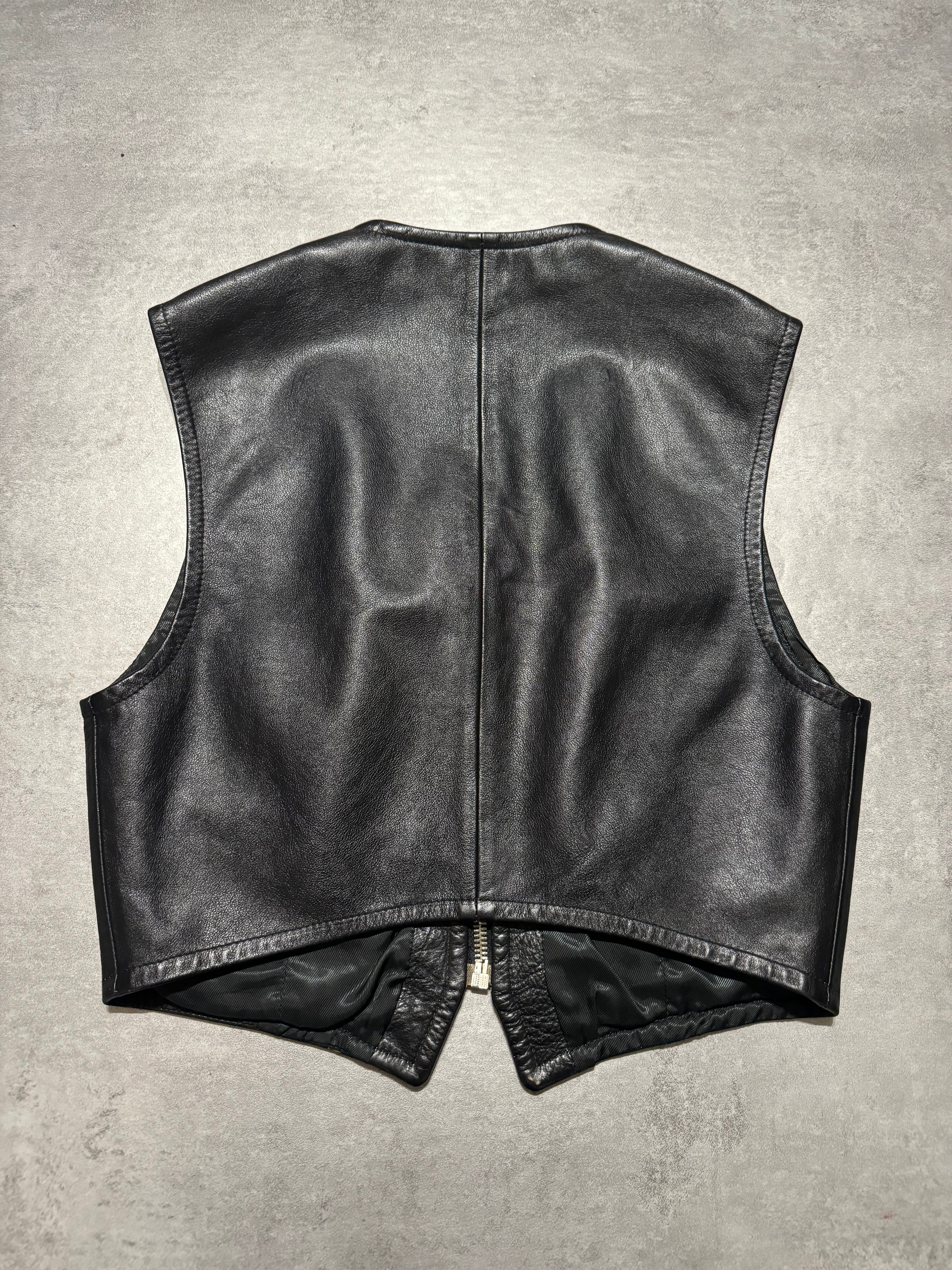 AW1994 Dolce & Gabbana Black Premium Leather Biker Vest (S/M) - 2