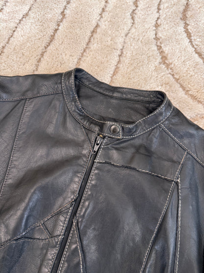 1990s Plein Sud Irregular Patchwork Black Leather Jacket (XS)