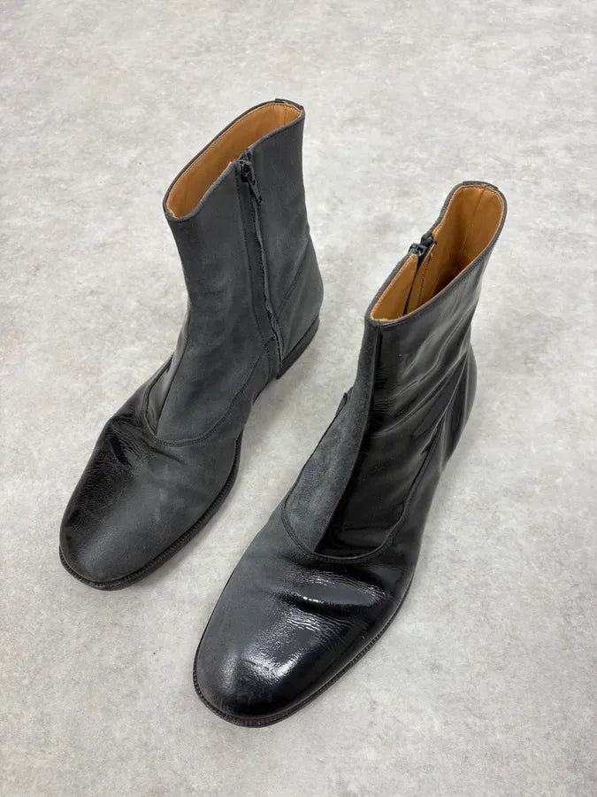 Maison Margiela Black & Grey Patent Leather Hybrid Boots MUHxaFV 2