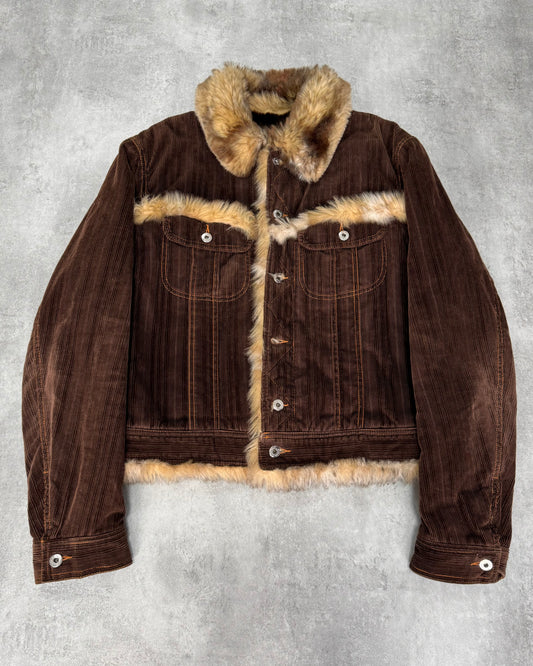 2000s Dolce & Gabbana Fur Striped Corduroy Jacket (L)