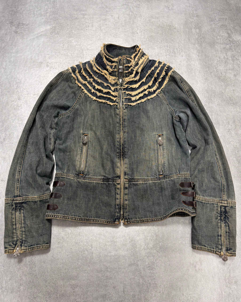 2000s Moschino Layers Collar Faded Denim Jacket