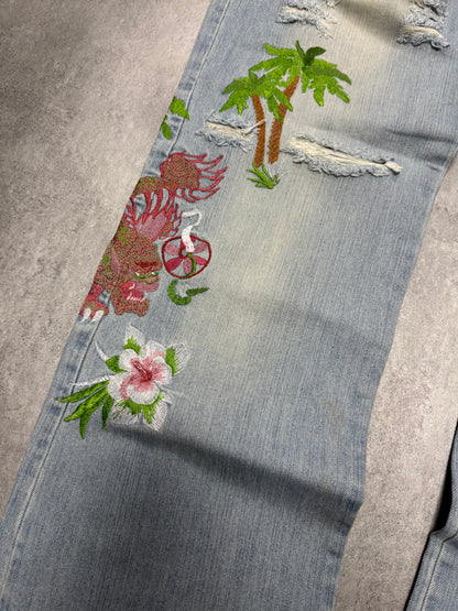 SS2006 Dolce & Gabbana Haiwai Honolulu Embroideries Distressed Denim Jeans (M/L)