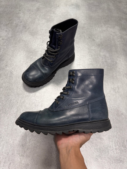 2000s Prada Hiking Navy Leather Boots (42,5eu/us9)