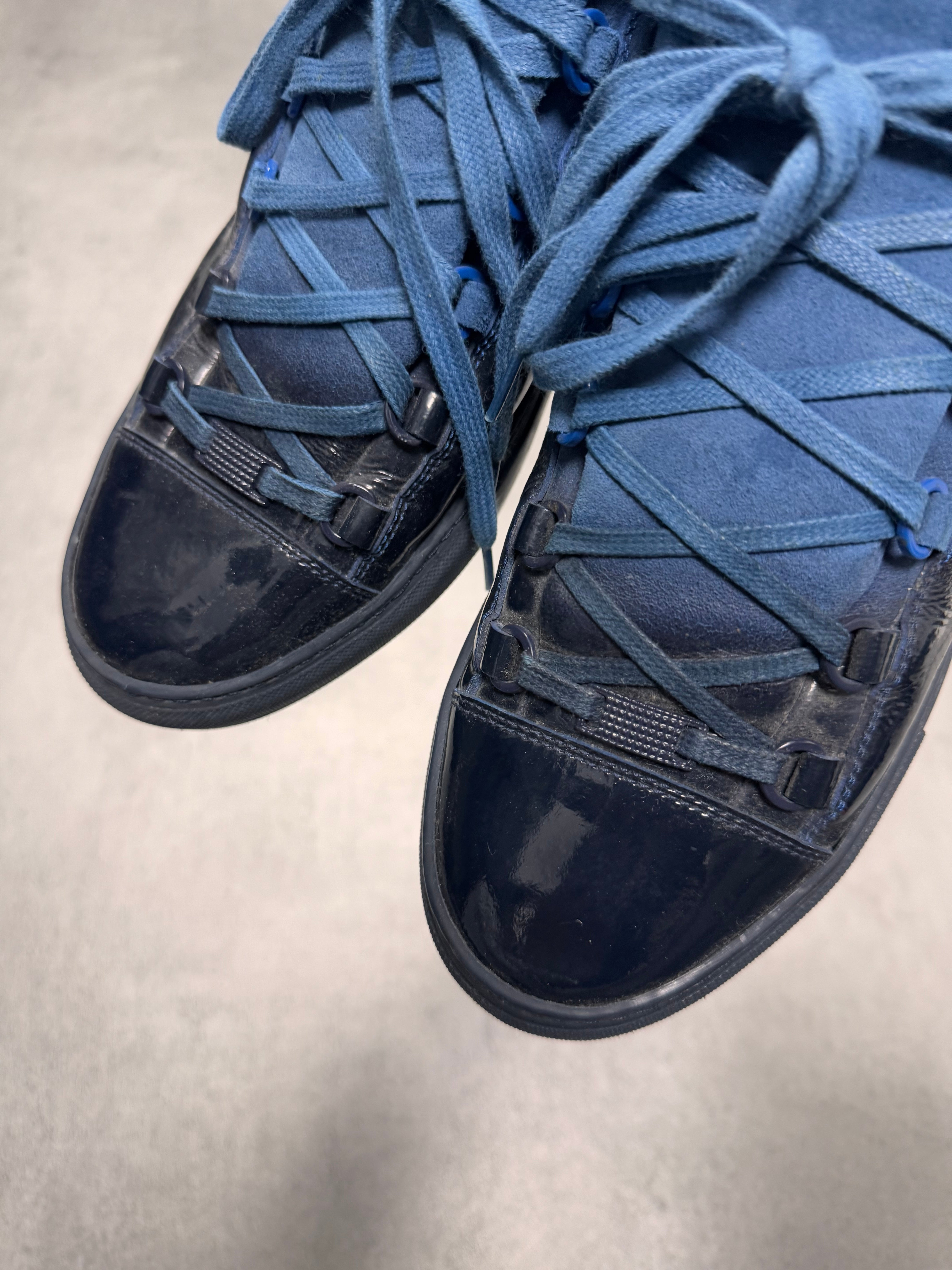 Balenciaga Arena High Hybrid Varnished Black on Blue Suede Leather