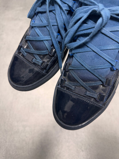 Balenciaga Arena High Hybrid Varnished Black on Blue Suede Leather Sneakers (43eu/us9,5)