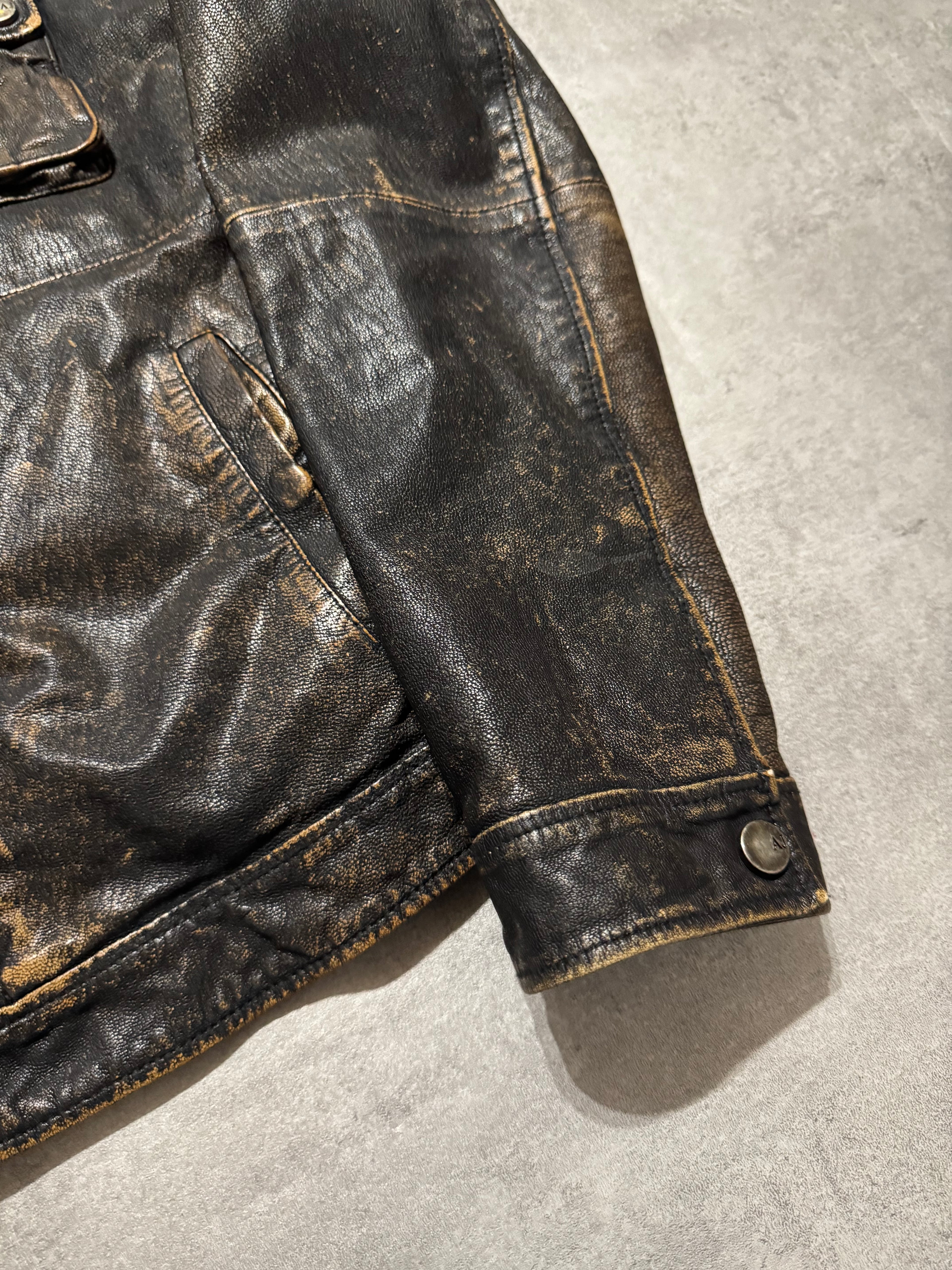 2000s Armani Faded Brown Leather Jacket