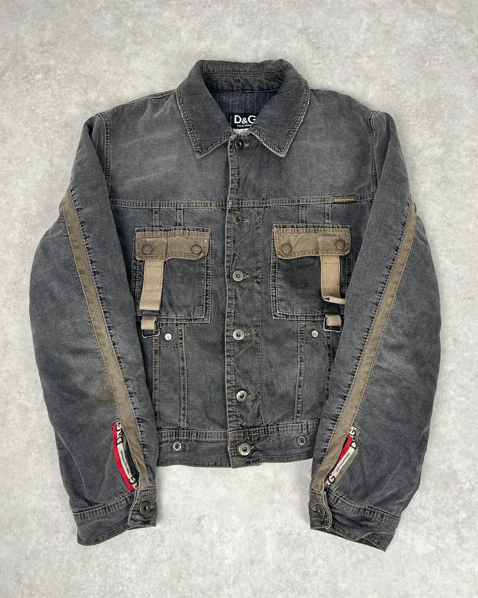 AW2004 Dolce & Gabbana Grey Denim Pocket Straps Jacket QaXDBEc 0