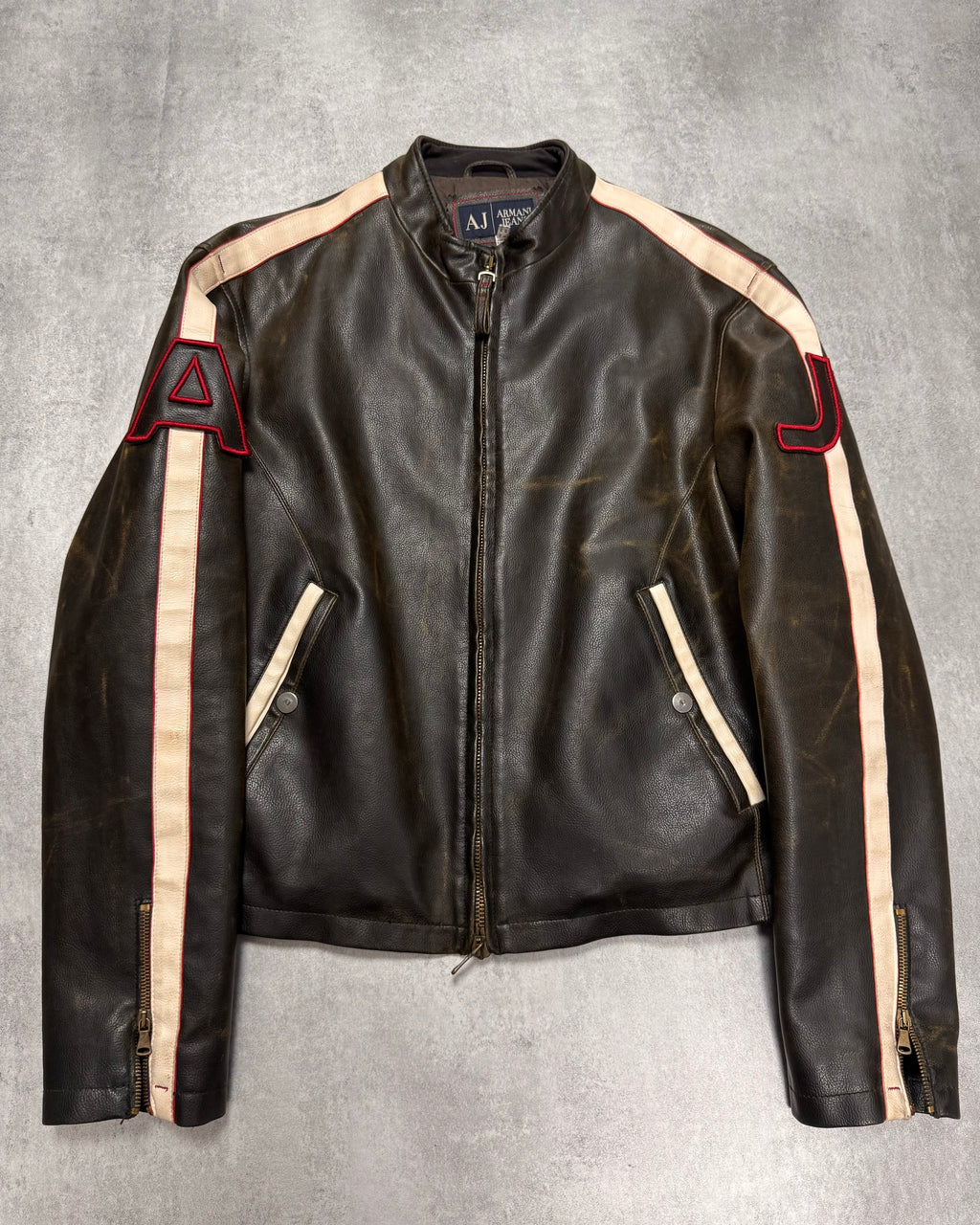 2000s Armani Biker Relief Leather Jacket