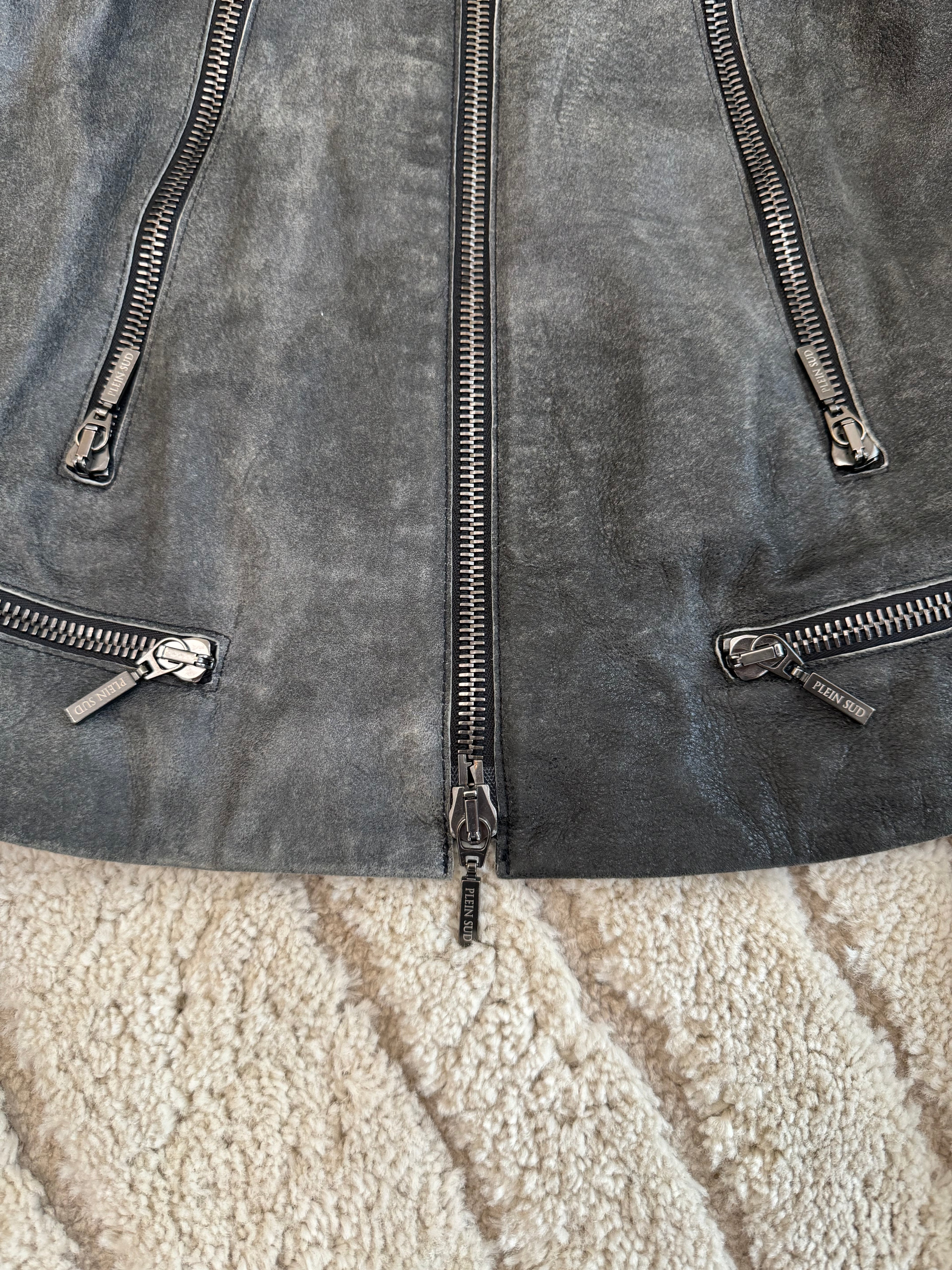 Plein Sud Biker パッチフェードレザージャケット (XS)