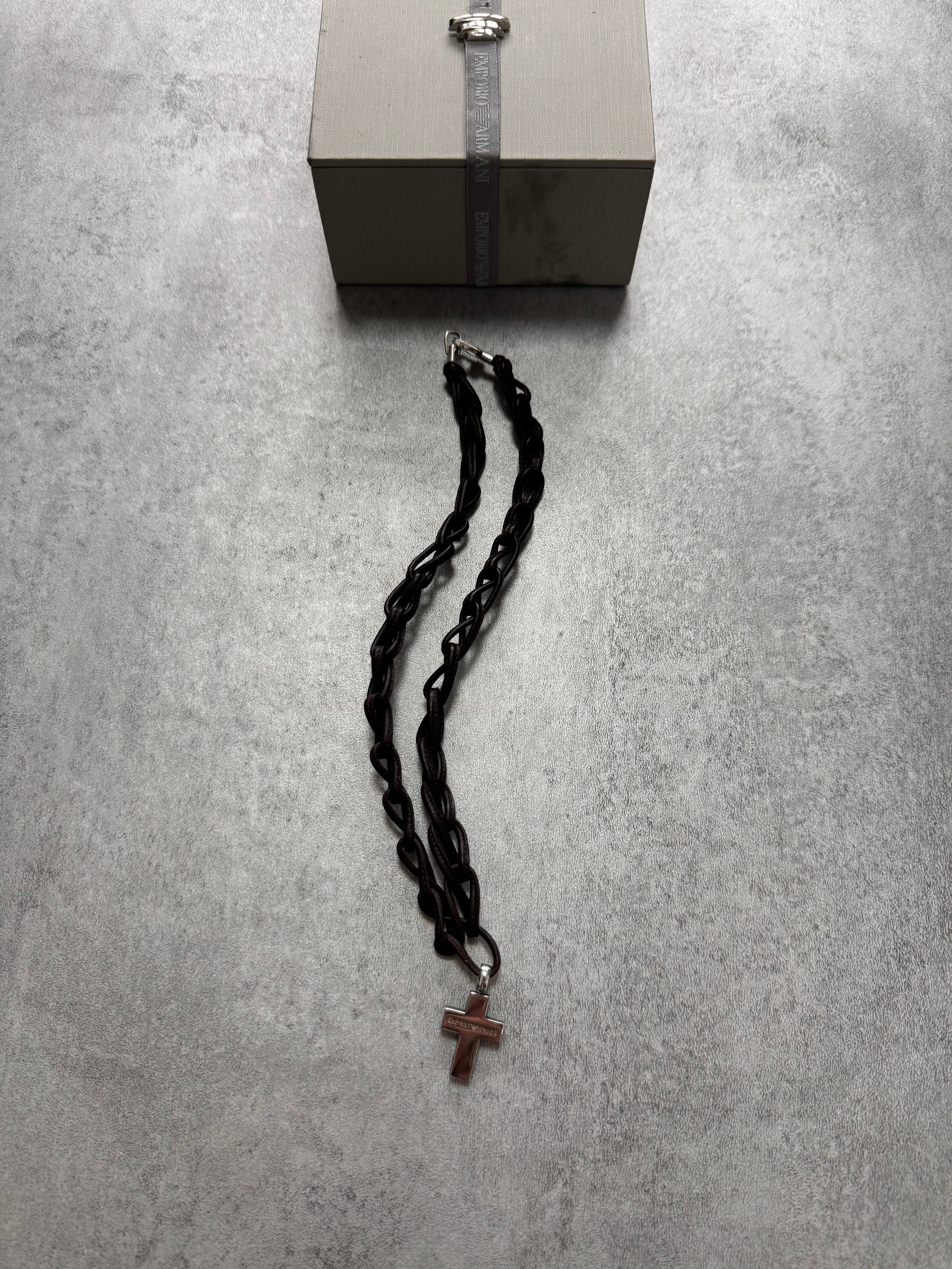 Emporio Armani Leather Cross Necklace