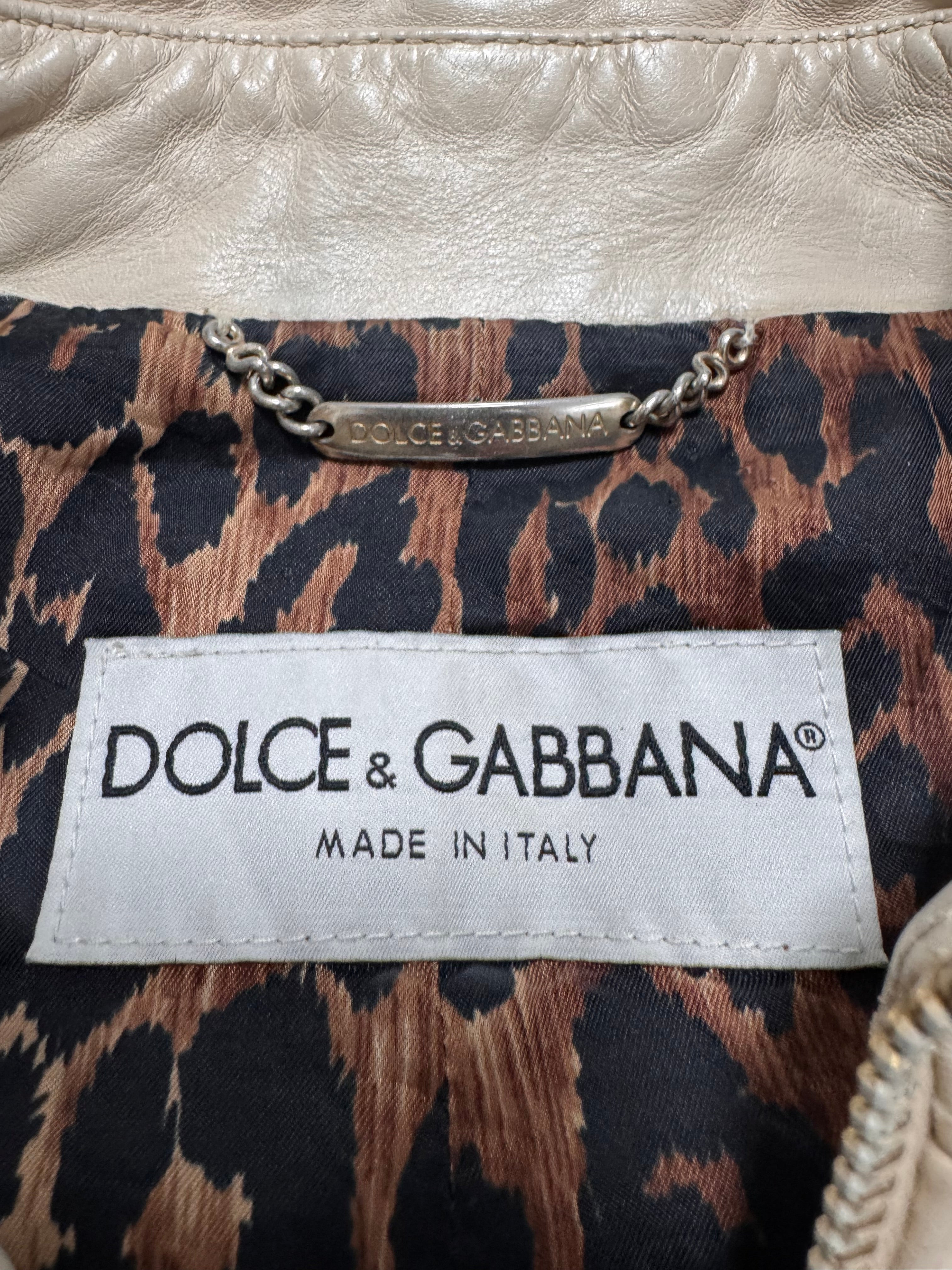 2000s Dolce & Gabbana Cream White Round Leather Jacket