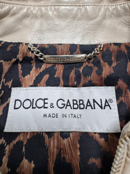 2000s Dolce & Gabbana Cream White Round Leather Jacket (XS)