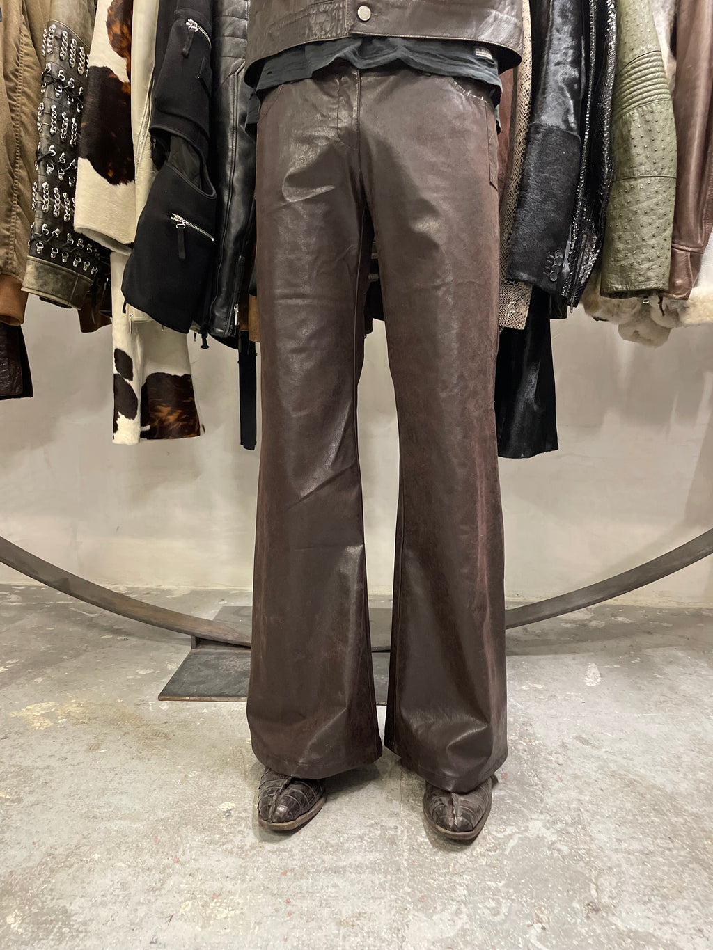2000s Armani Brown Eco Leather Buttoned Pants