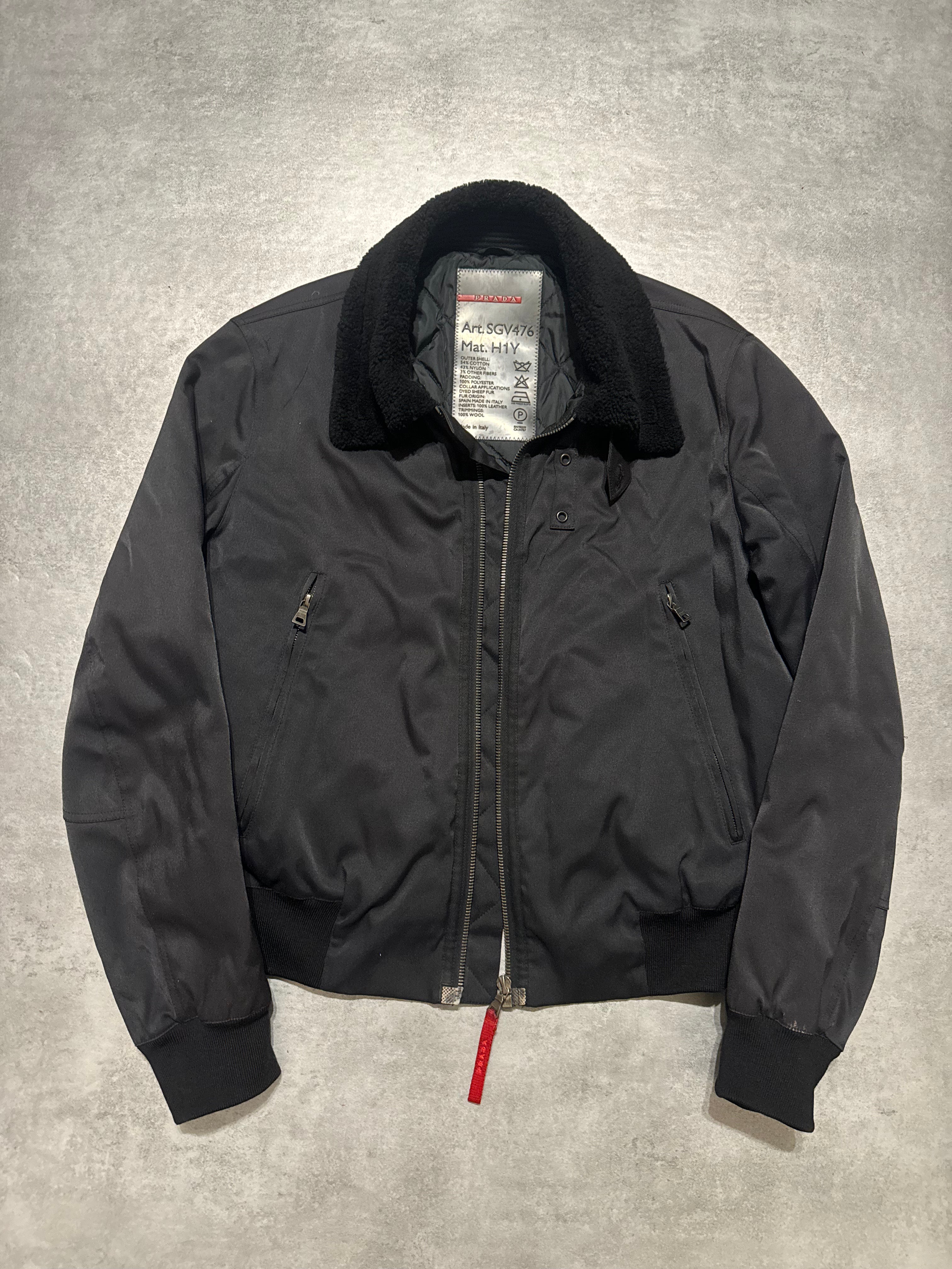 2000s Prada Black Aviator Cozy Bomber Jacket (L) - 3