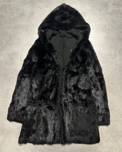 2000s Armani Reversible 2 in 1 Avant-Garde Black Rustic Fur Jacket (S) - 1