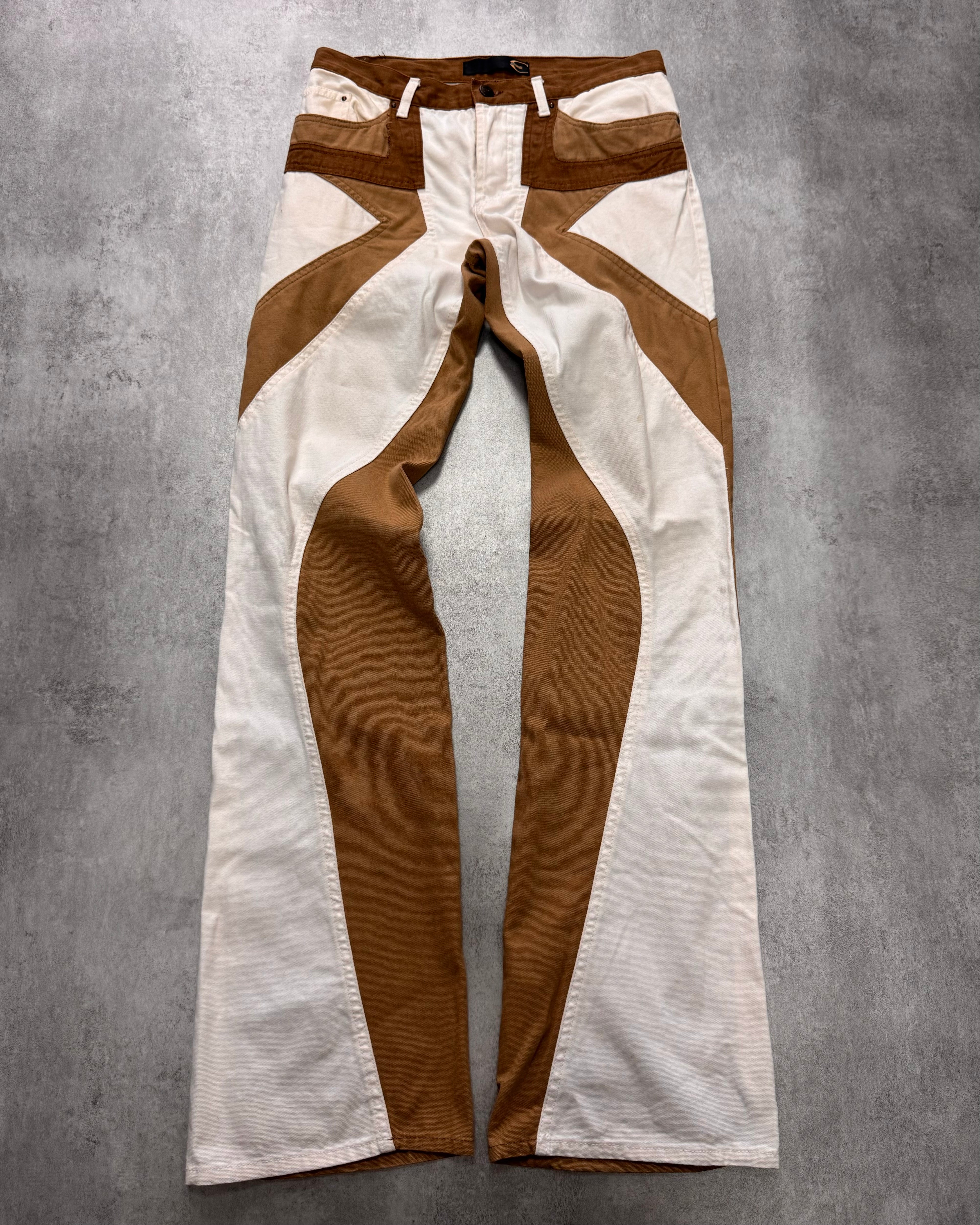 SS2004 Just Cavalli Geometrical Relaxed Tricolor Beige White Pants