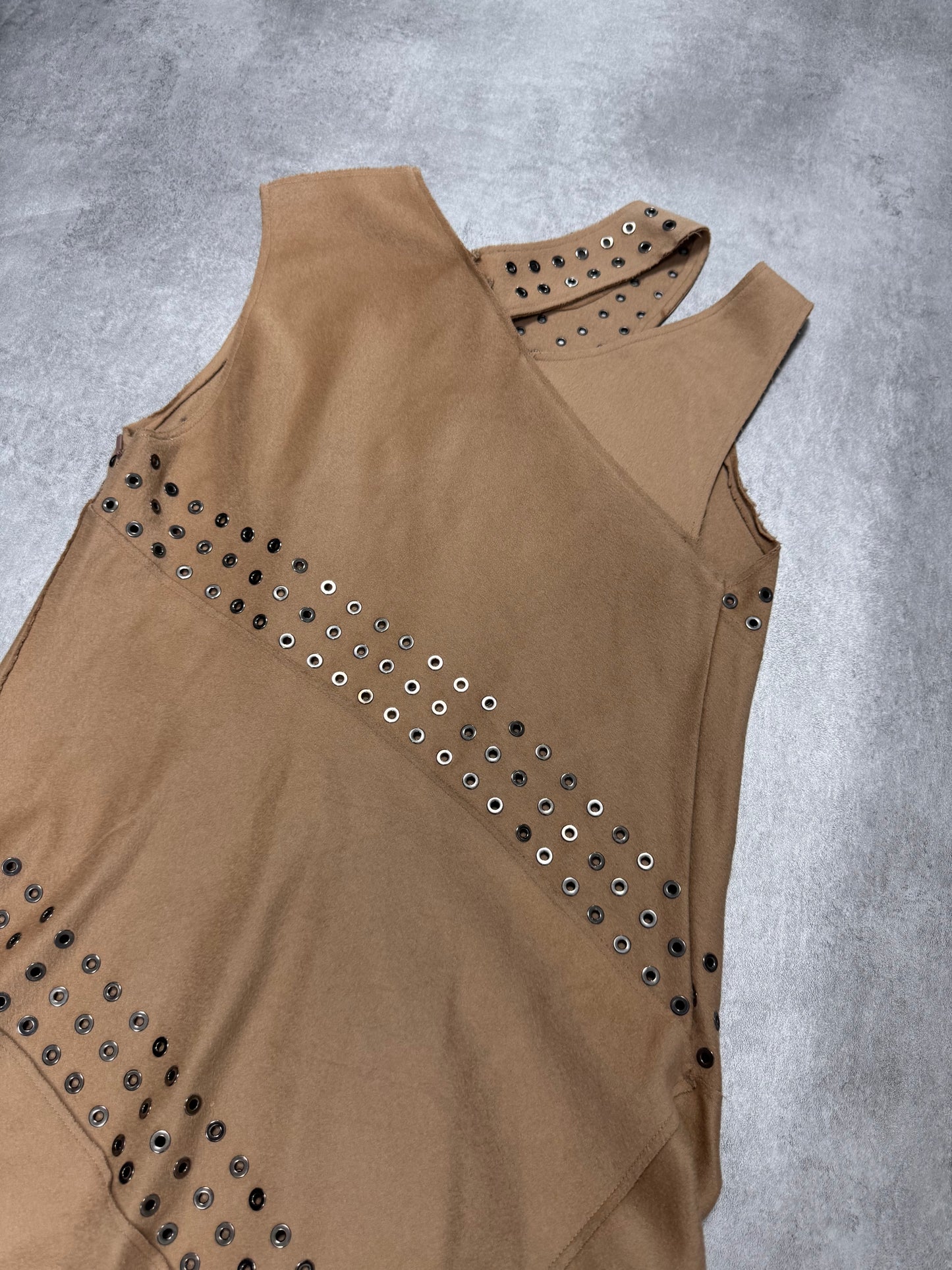 Roberto Cavalli Asymmetrical Studded Beige Dress (XS)