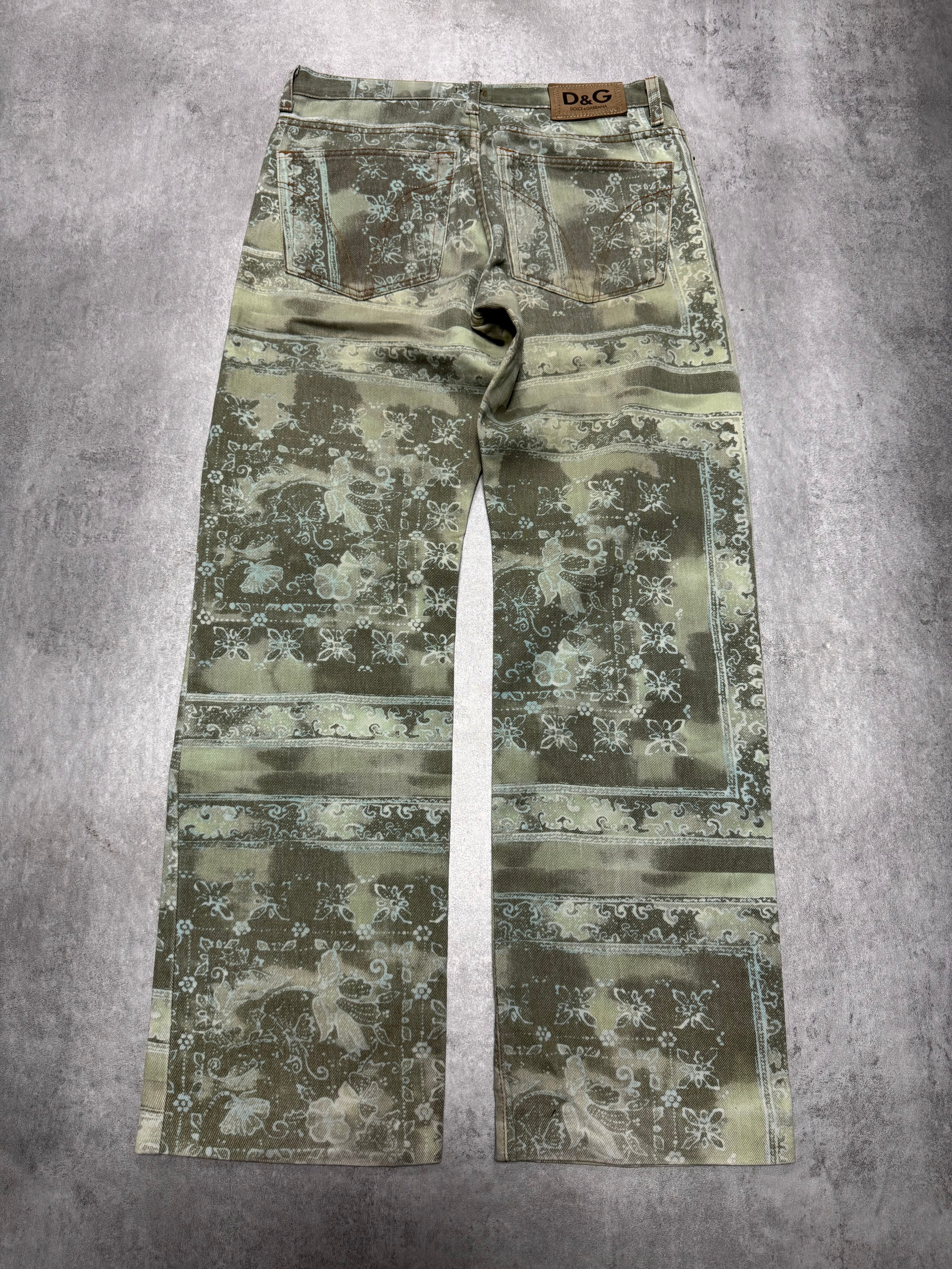 2000s Dolce & Gabbana Green Archive Rug Printed Pants