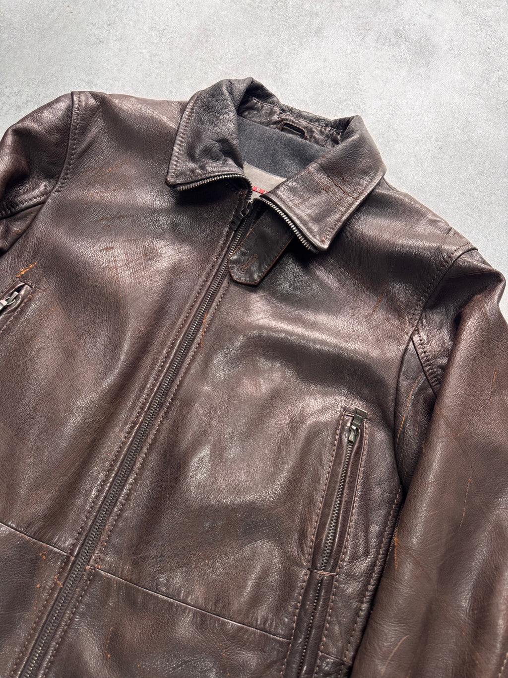 2000s Prada Scarred Heavy Leather Jacket