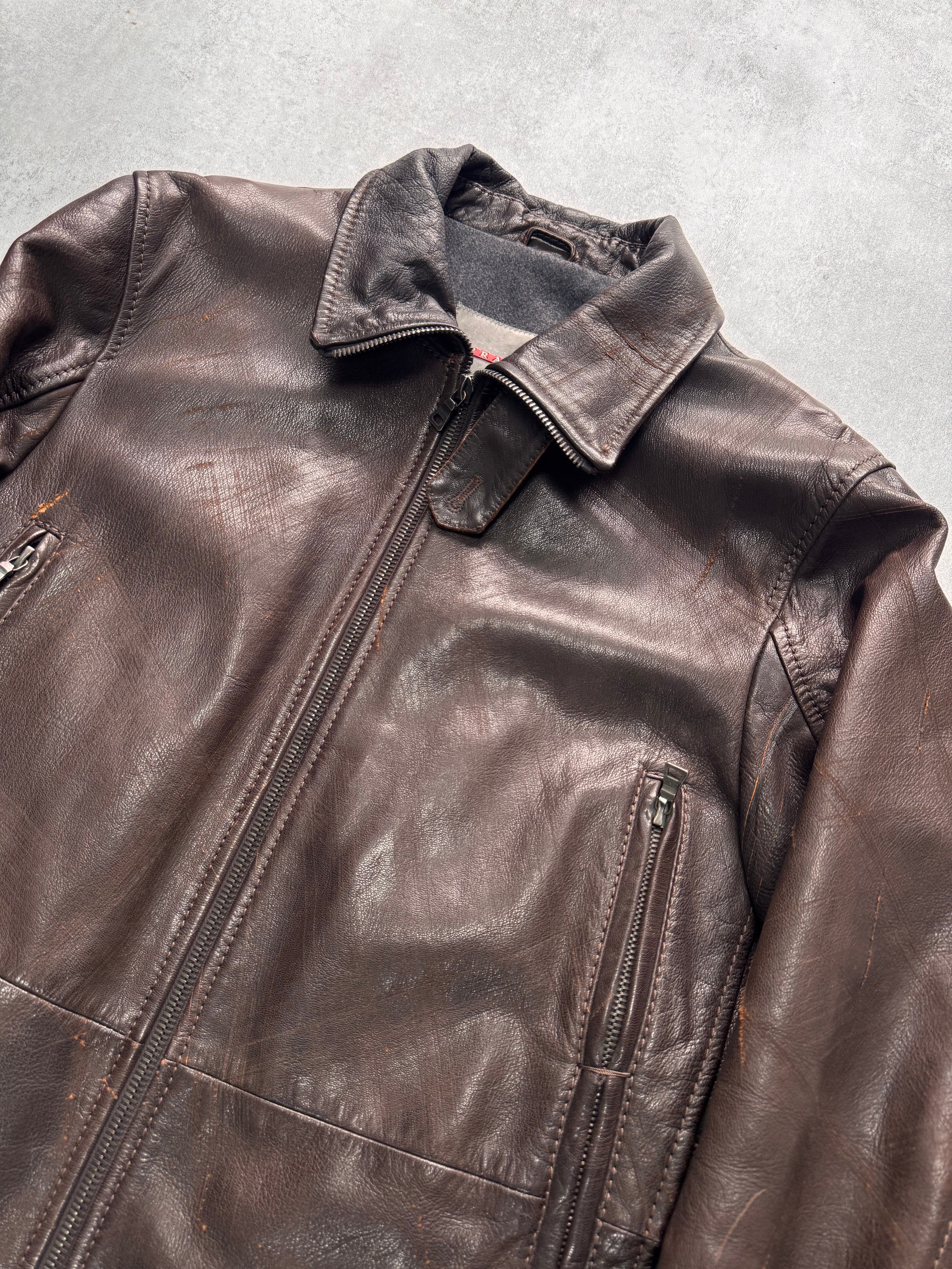 2000s Prada Scarred Heavy Leather Jacket