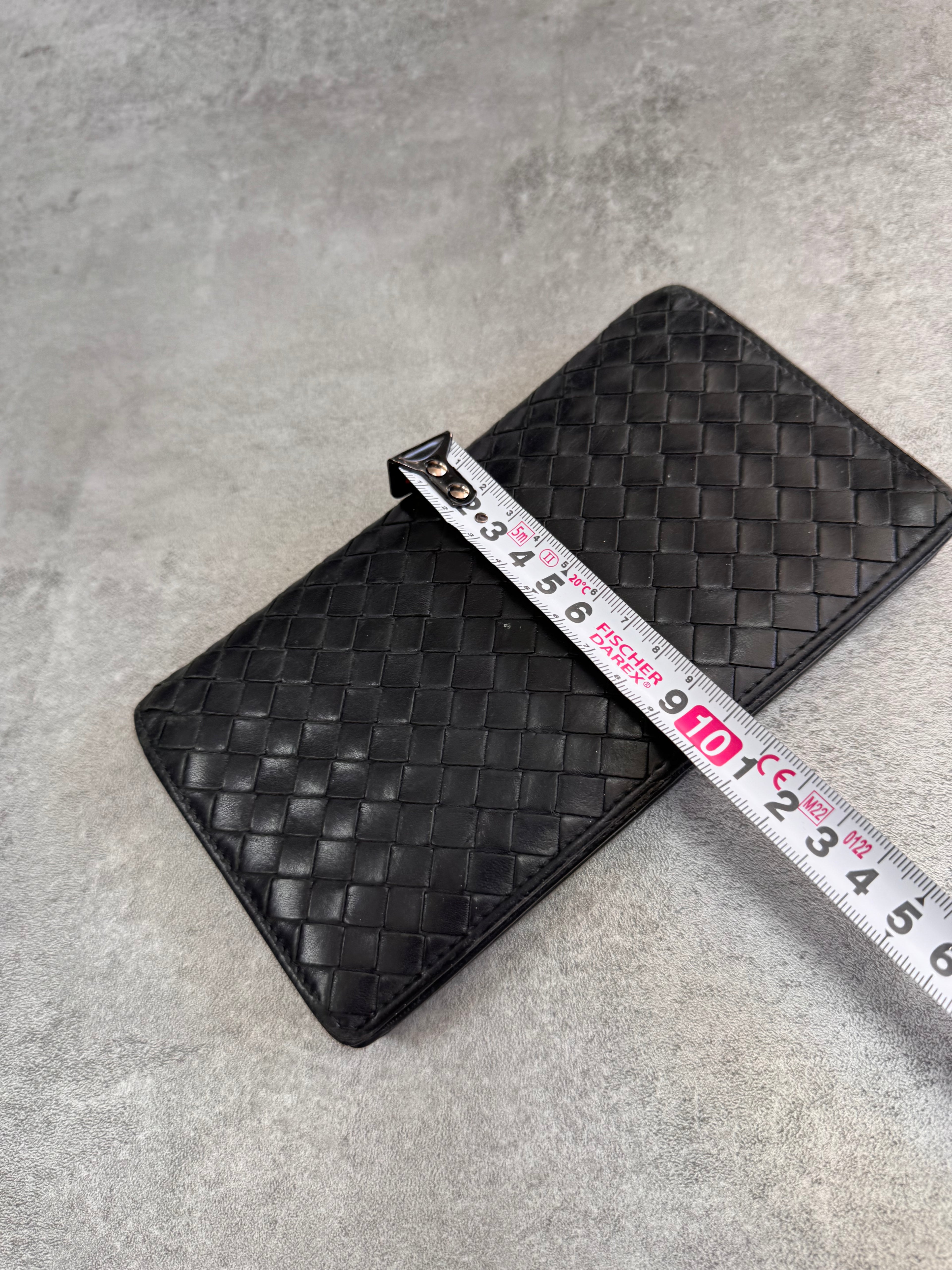 1990s Bottega Venetta Intrecciato Black Woven Leather Wallet