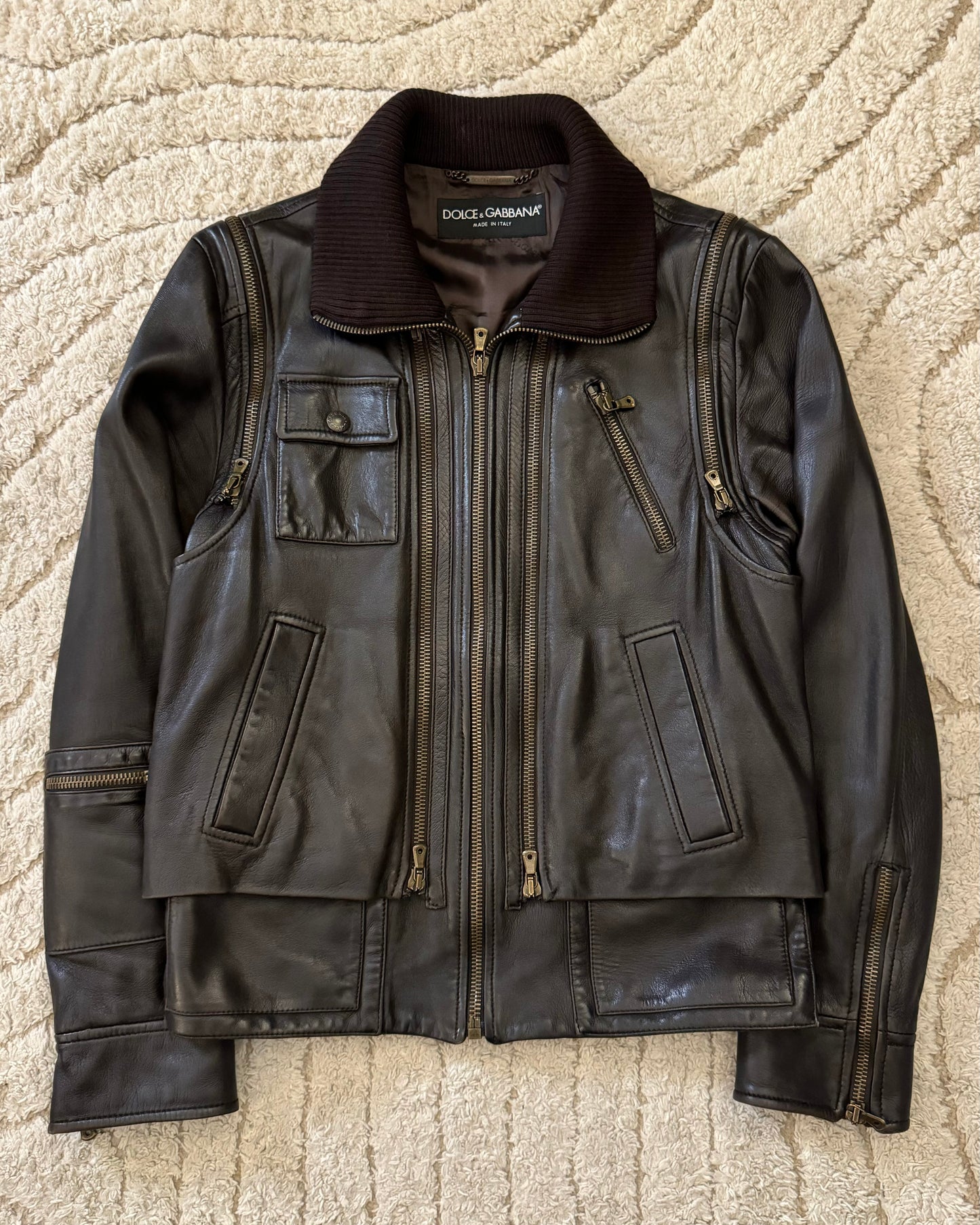 AW04 Dolce & Gabbana Utility Detachable Leather Bomber Jacket (M)