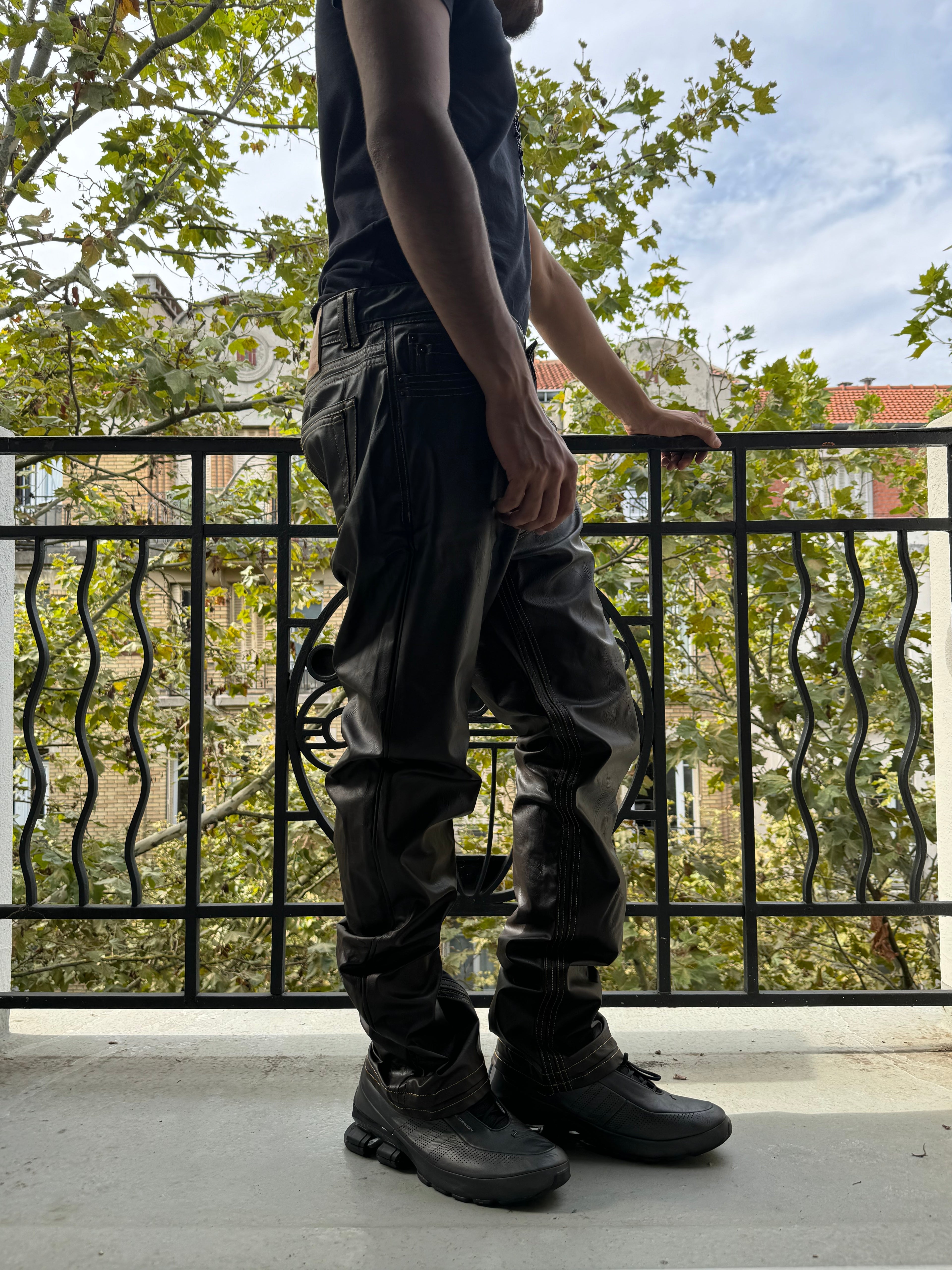 SS2020 Y/Project Brown Eco Leather Futura Pants