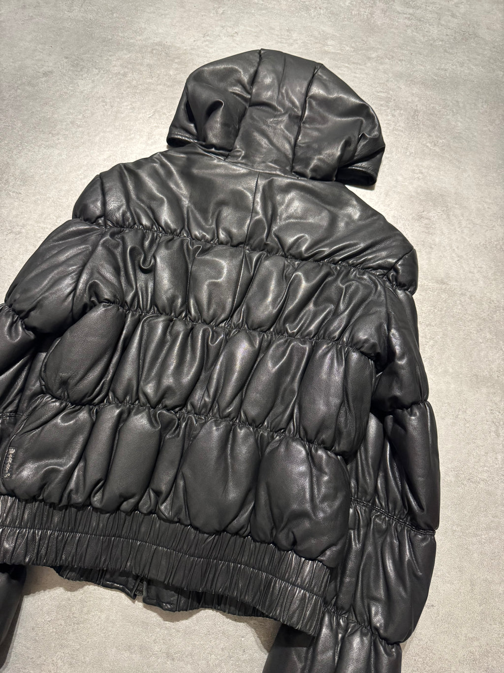 2000s Armani Pleats Black Leather Jacket