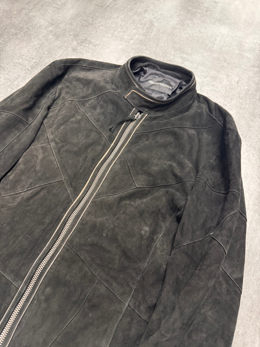 SS2011 Emporio Armani Black Patchwork Suede Goat Leather Jacket