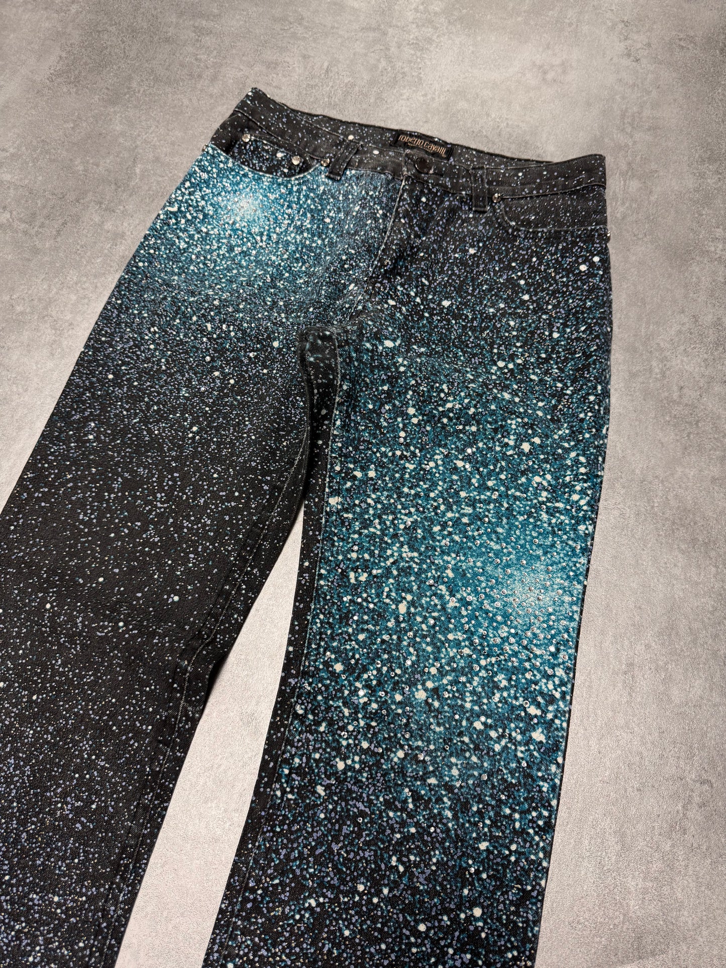 2000s Roberto Cavalli Galaxy Expansion Blue Pants (XS)